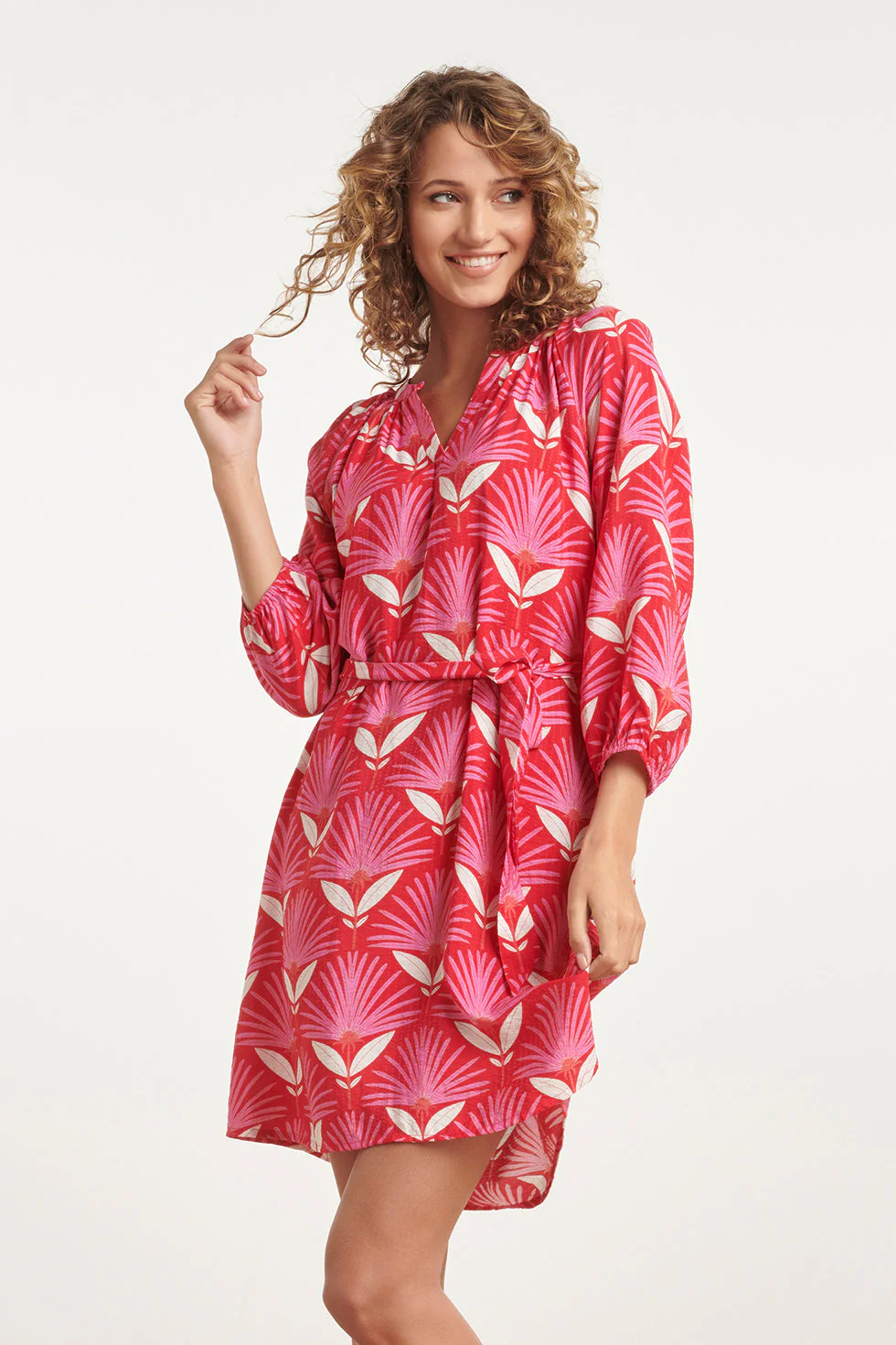 Smashed Lemon 24067 retro bloemenprint jurk met knielengte |