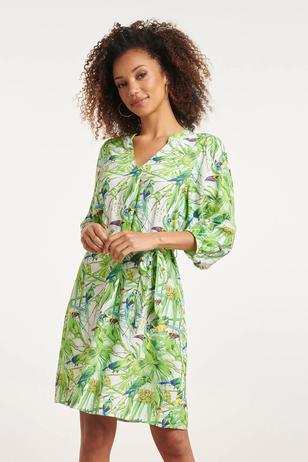 Smashed Lemon 24058 bird print jurk met v-hals |