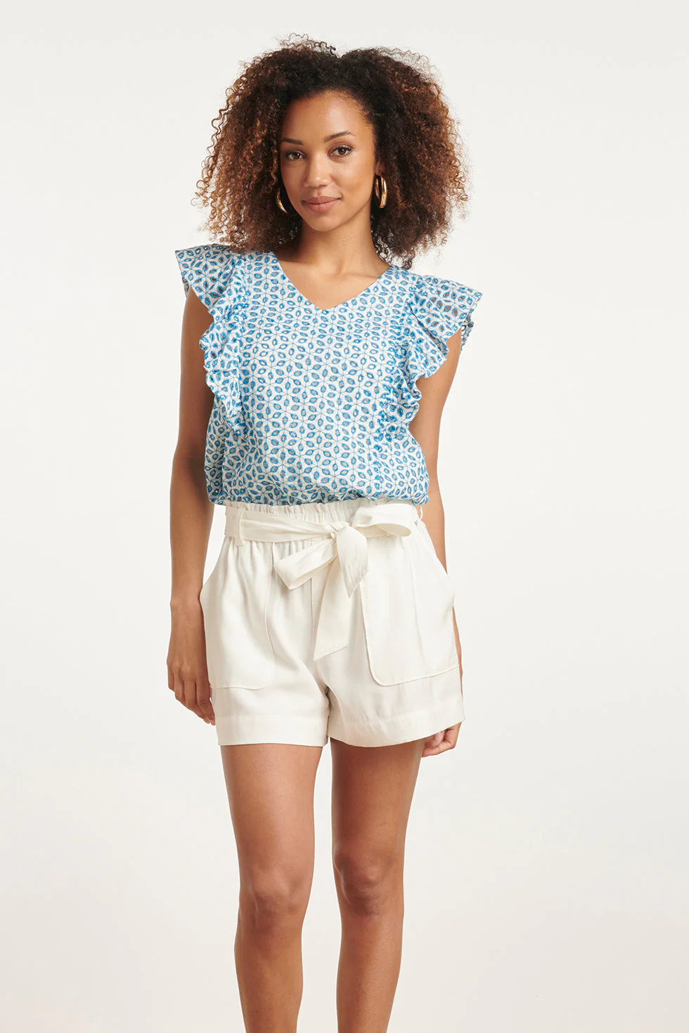 Smashed Lemon 24109 bloemen brie anglaise zomer top met ruches hemels |