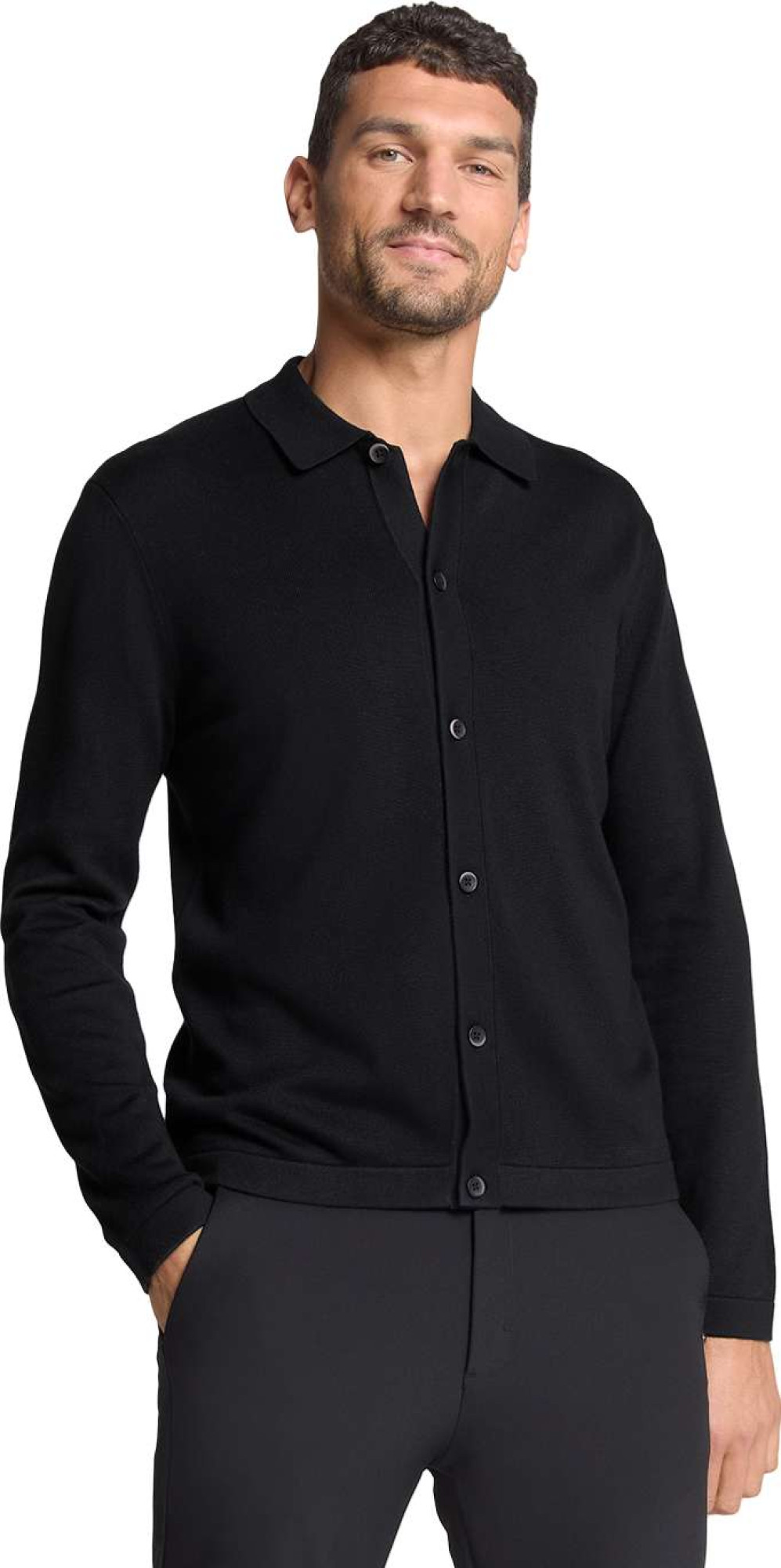 No Excess Pullover full button polo black