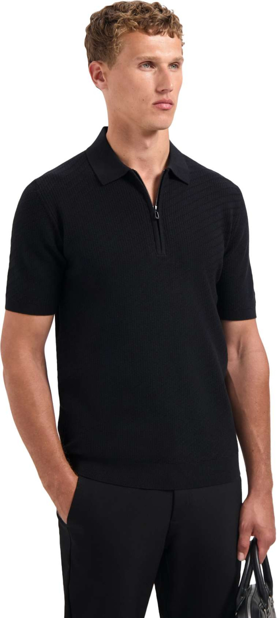 No Excess Pullover short sleeve polo zip soli black