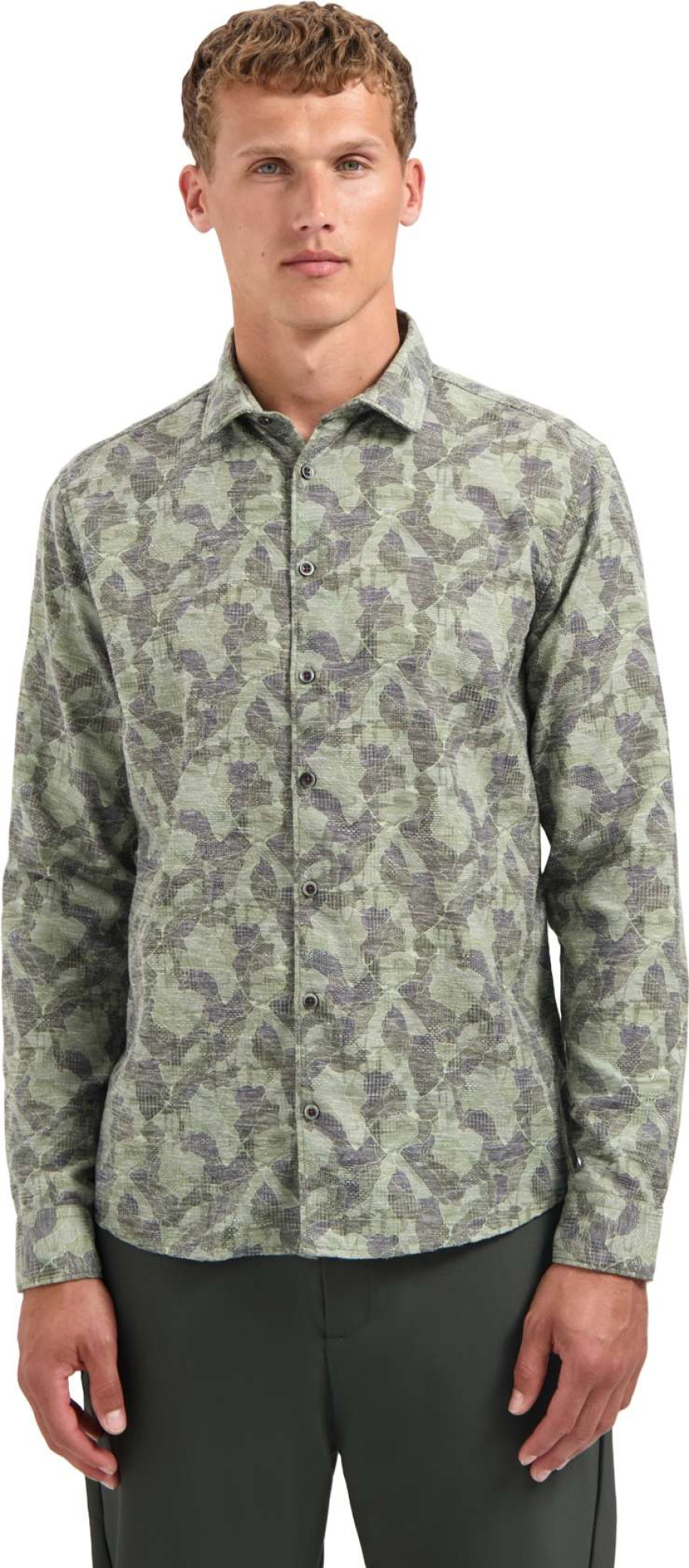 No Excess Shirt allover printed jacquard dark green