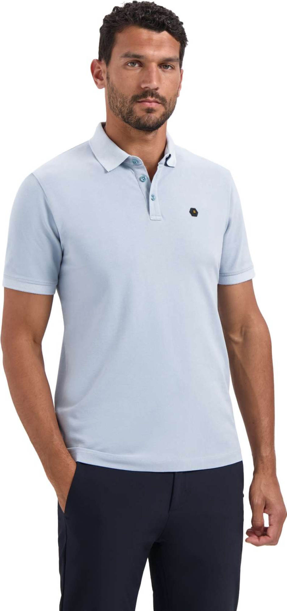 No Excess Polo pique garment dyed dusty blue
