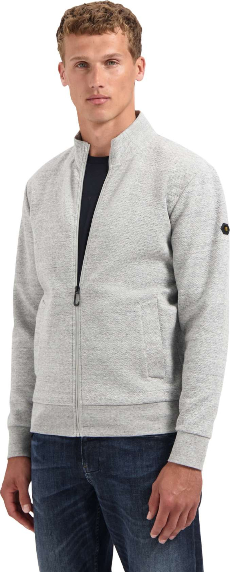 No Excess Sweater full zip stand up-collar re grey melange