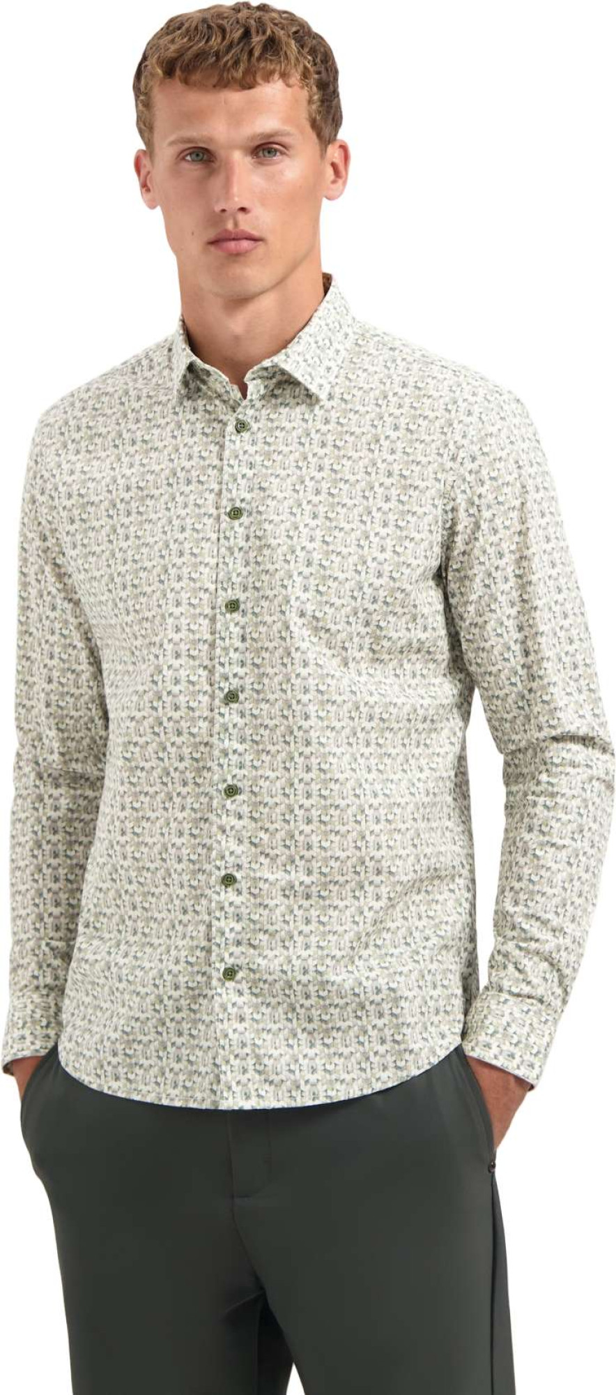 No Excess Shirt stretch allover printed dark green