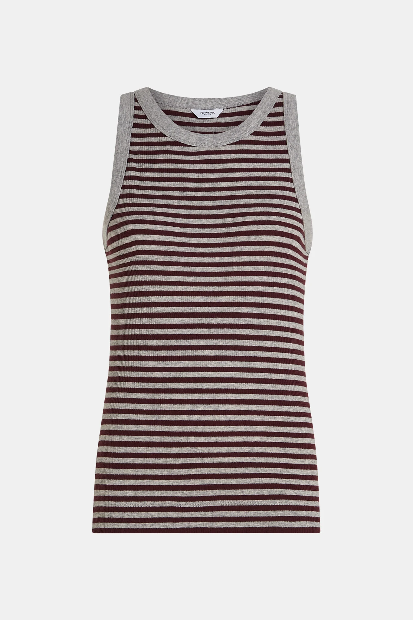 Penn & Ink W25f1718-stm 83m-351 penn&ink singlet stripe melange grey mel. aubergine