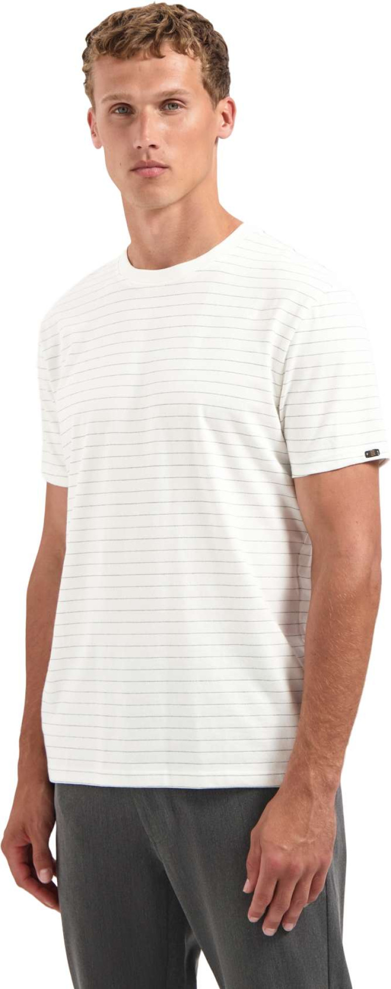 No Excess T-shirt crewneck yarn dyed pin stri offwhite