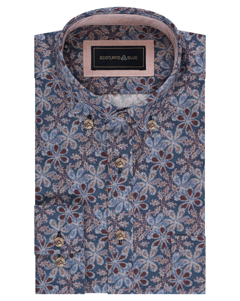 Scotland Blue Overhemd lange mouw 25307je02sb