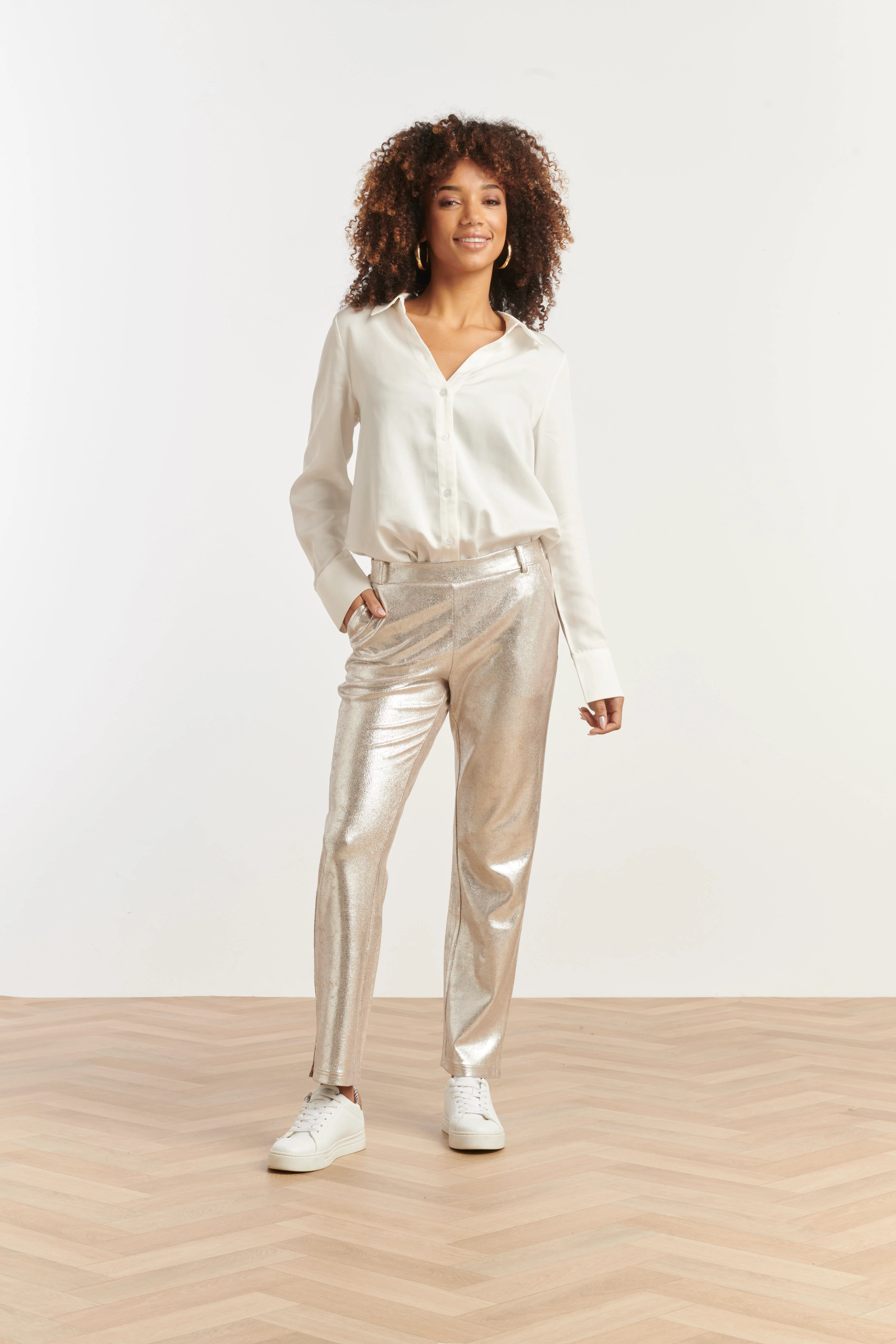 Smashed Lemon Damesglanzende metallic broek |