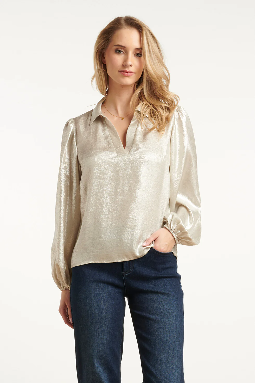 Smashed Lemon Damesglanzende top met trendy losvallende p... |