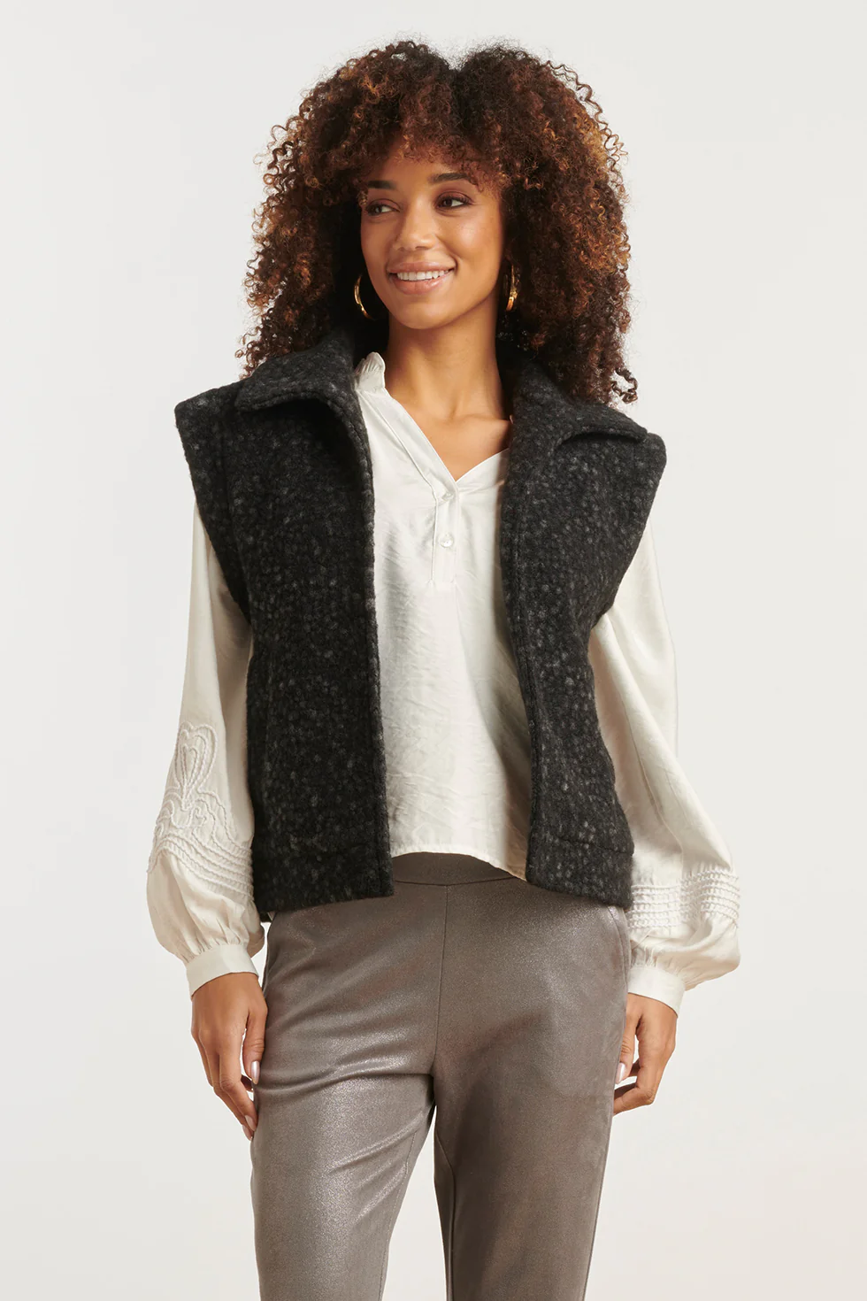 Smashed Lemon Damesbouclé gilet met kraag |