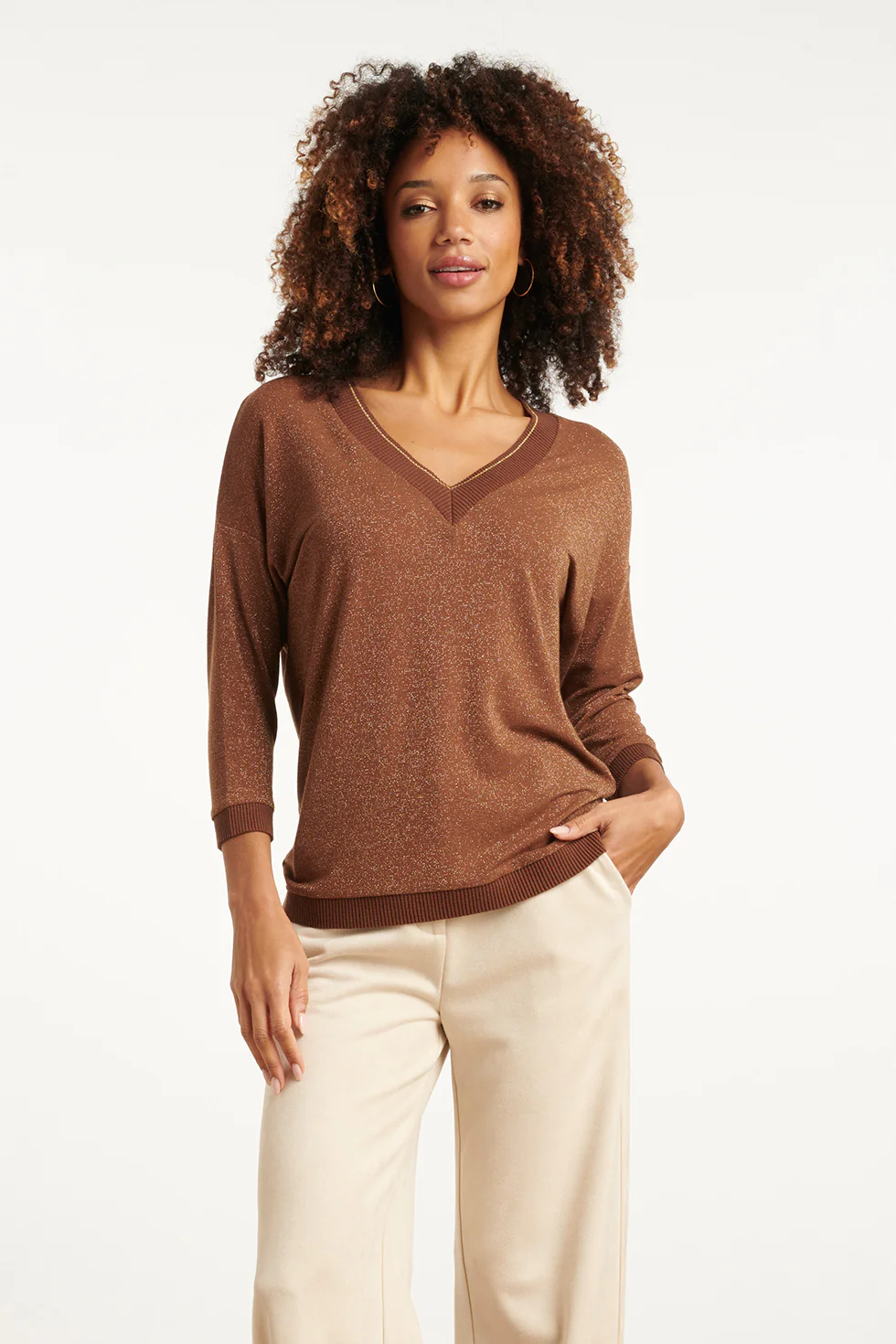 Smashed Lemon Damesmet lurex losvallende top |