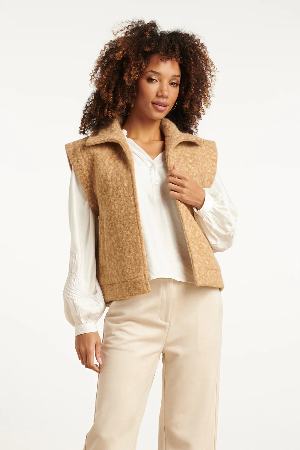 Smashed Lemon Damesbouclé gilet met kraag |