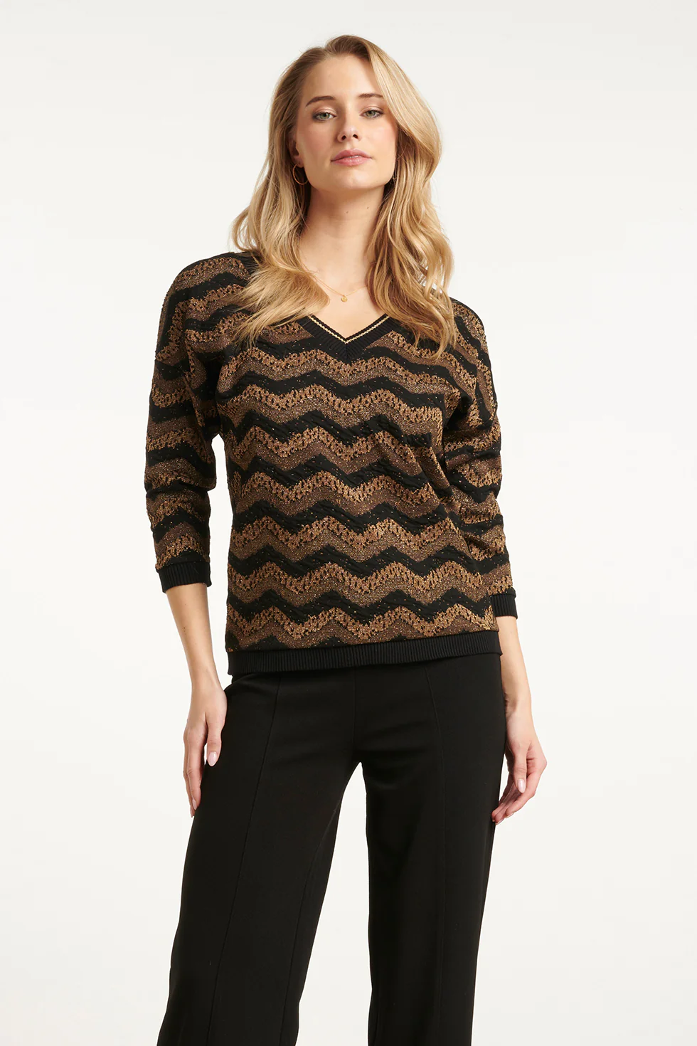 Smashed Lemon Zig-zag top met zwart en goud lurex |