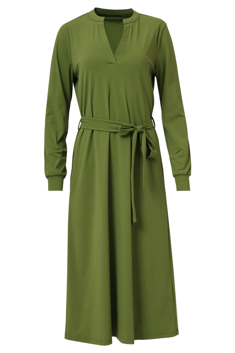 Smashed Lemon Damesarmygroene travelkwaliteit midi jurk |