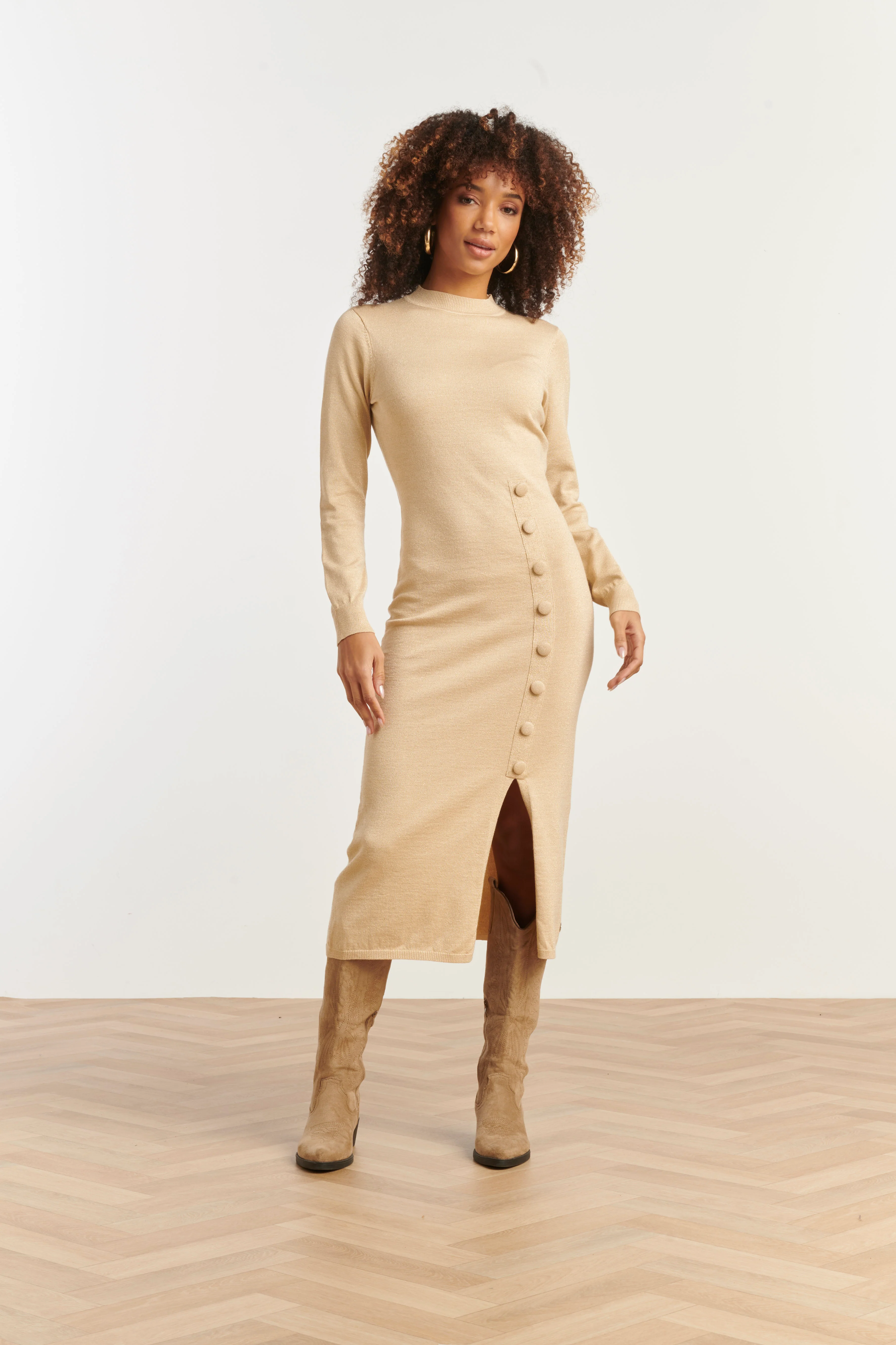 Smashed Lemon Damesgebreide jurk met lurex |