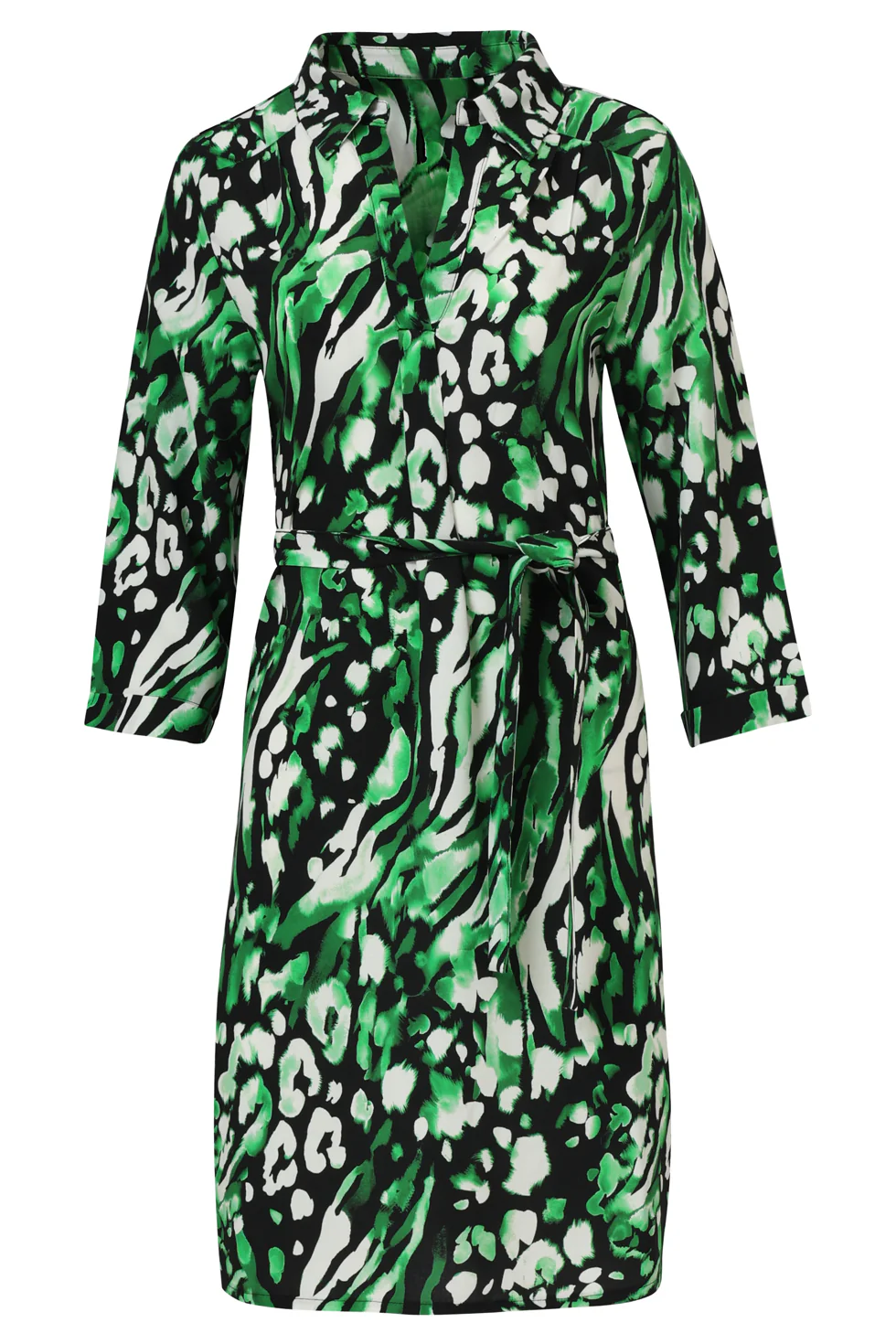 Smashed Lemon Groen en zwart dierenprint jurk met v-hals en kraag |
