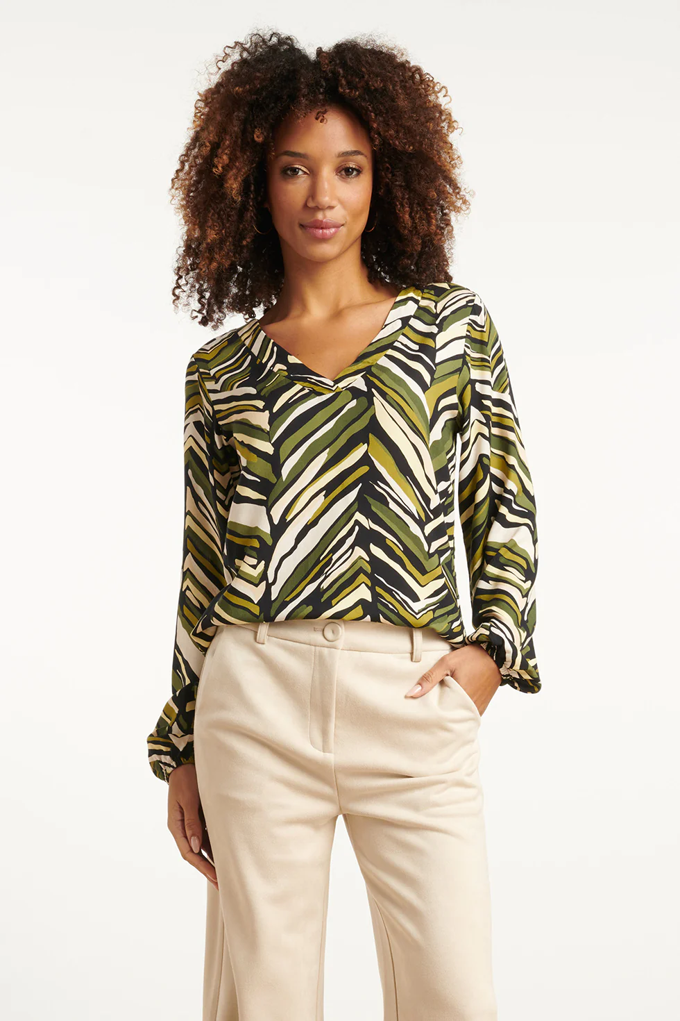 Smashed Lemon Zig-zag top in army groen tinten |