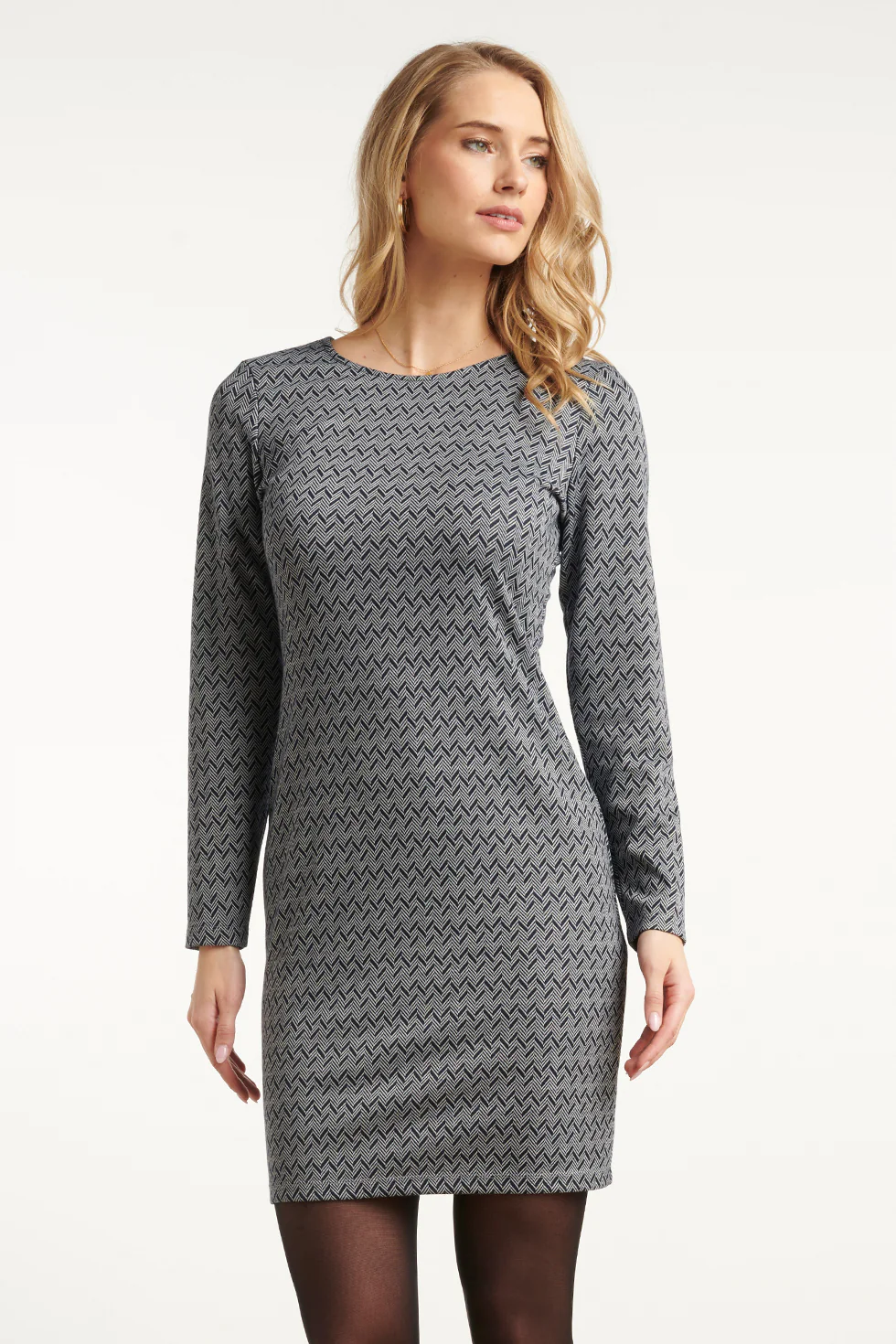 Smashed Lemon Navy en witte geometrische jurk |