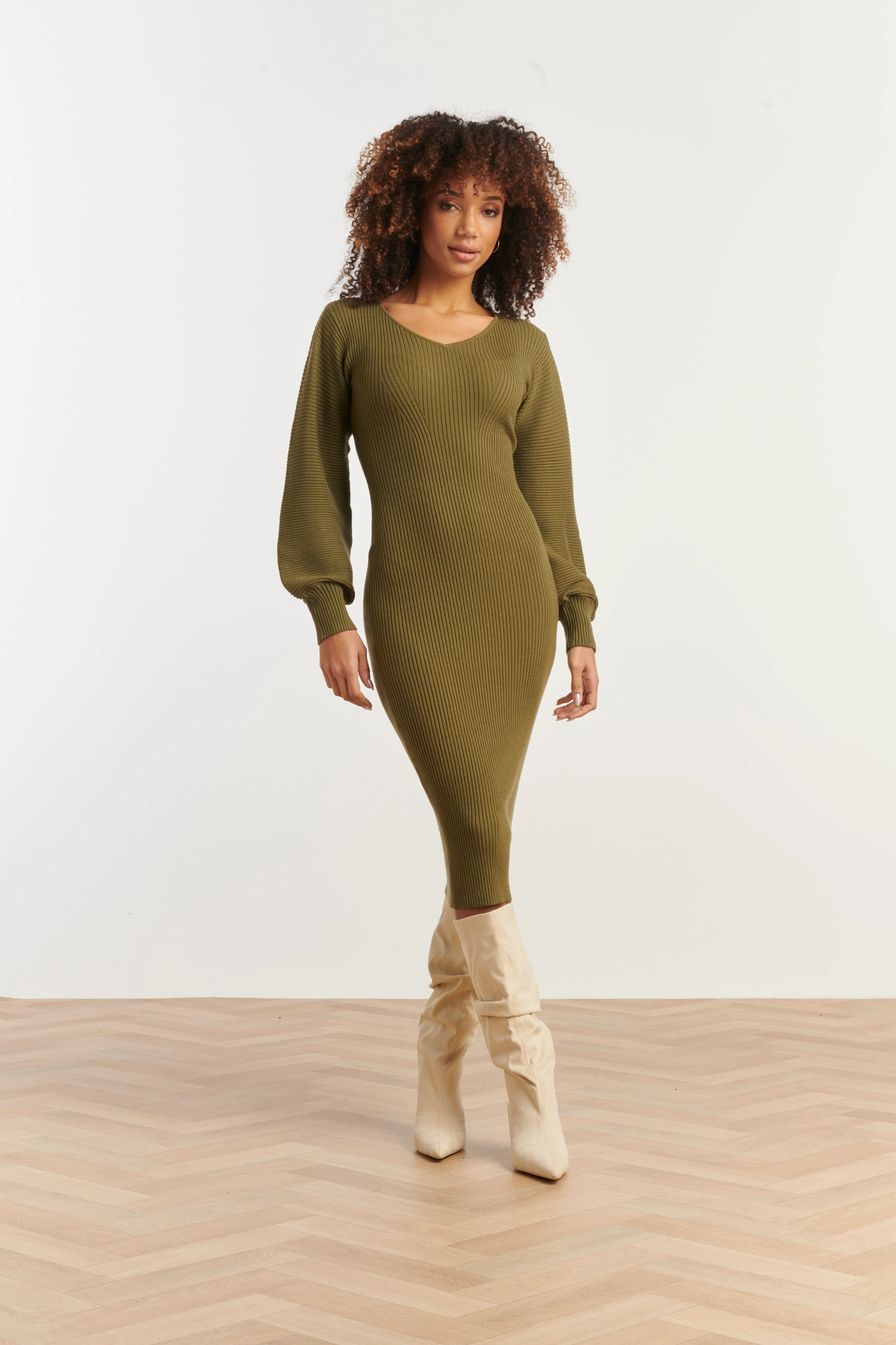 Smashed Lemon Dameslurex gebreide midi jurk |