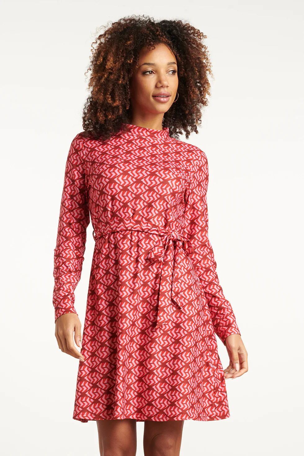 Smashed Lemon Stretchstof lippenprint jurk in rood en roze |
