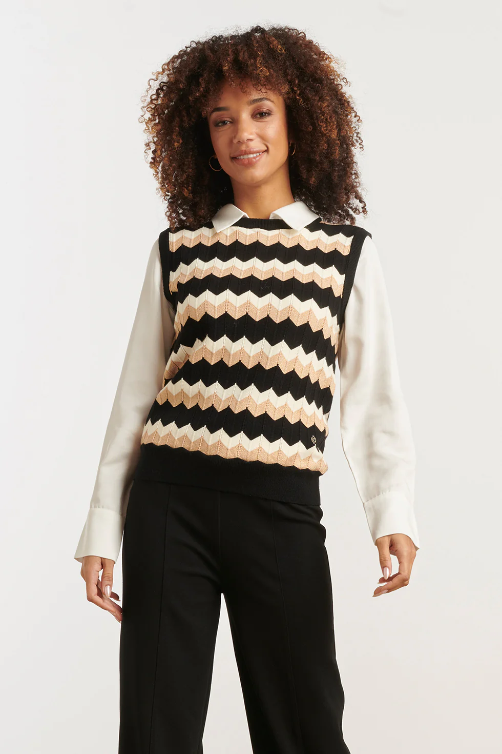 Smashed Lemon Zigzag top in zwarten zand – mouwloze gebreide spencer |