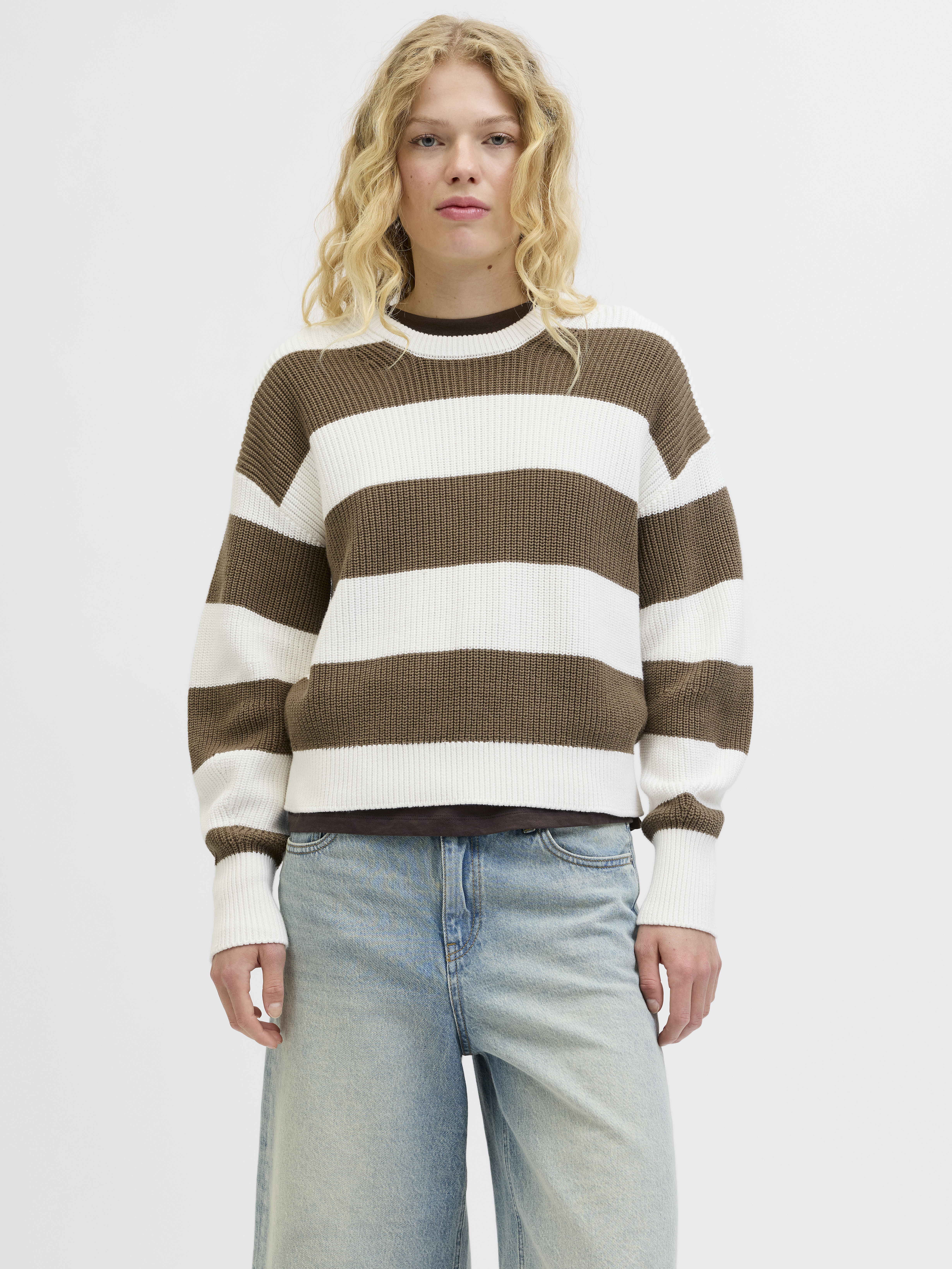 Jack & Jones Jxmila twist stripe crew neck knit
