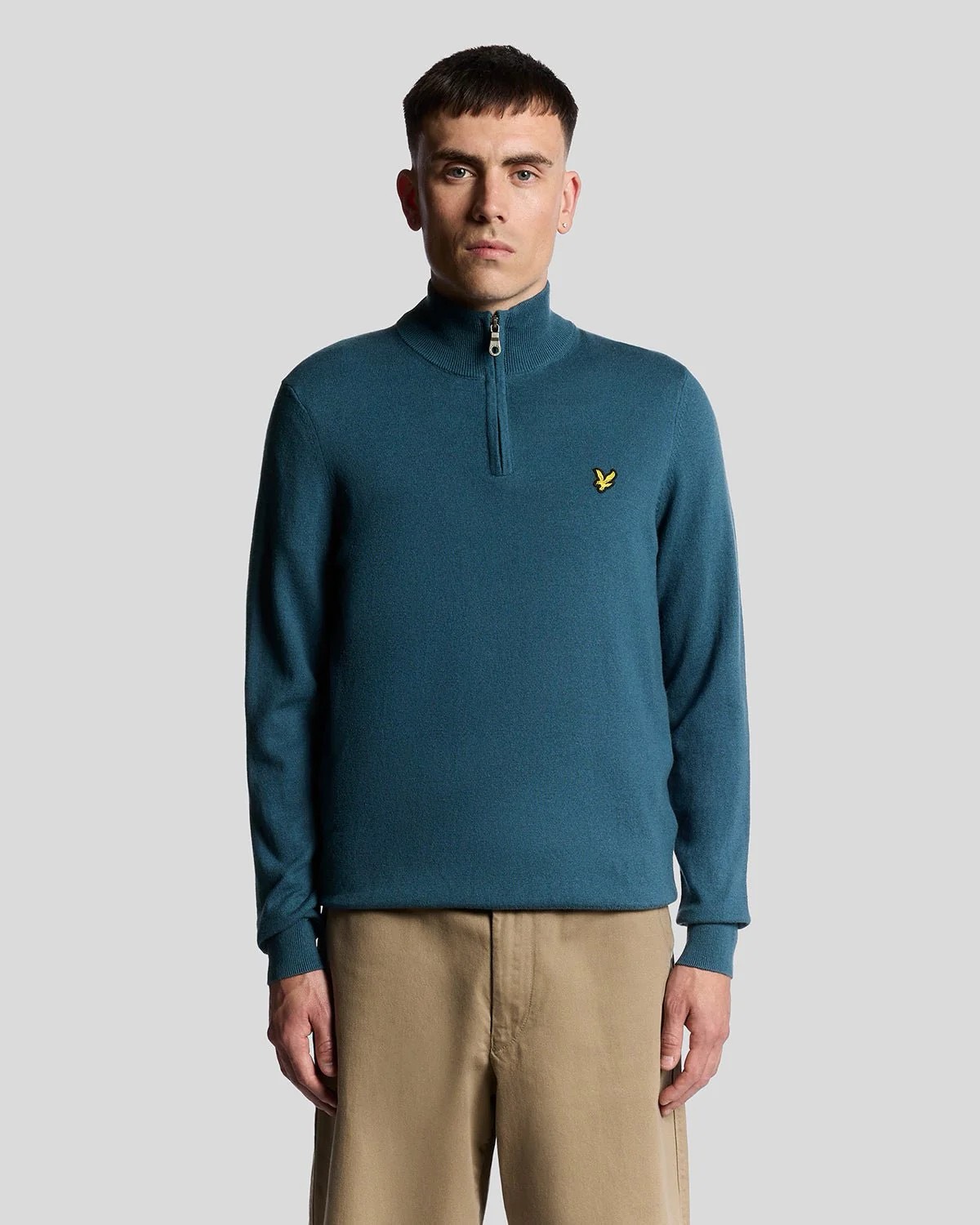 Lyle and Scott Cotten marino quarter zipper aqua