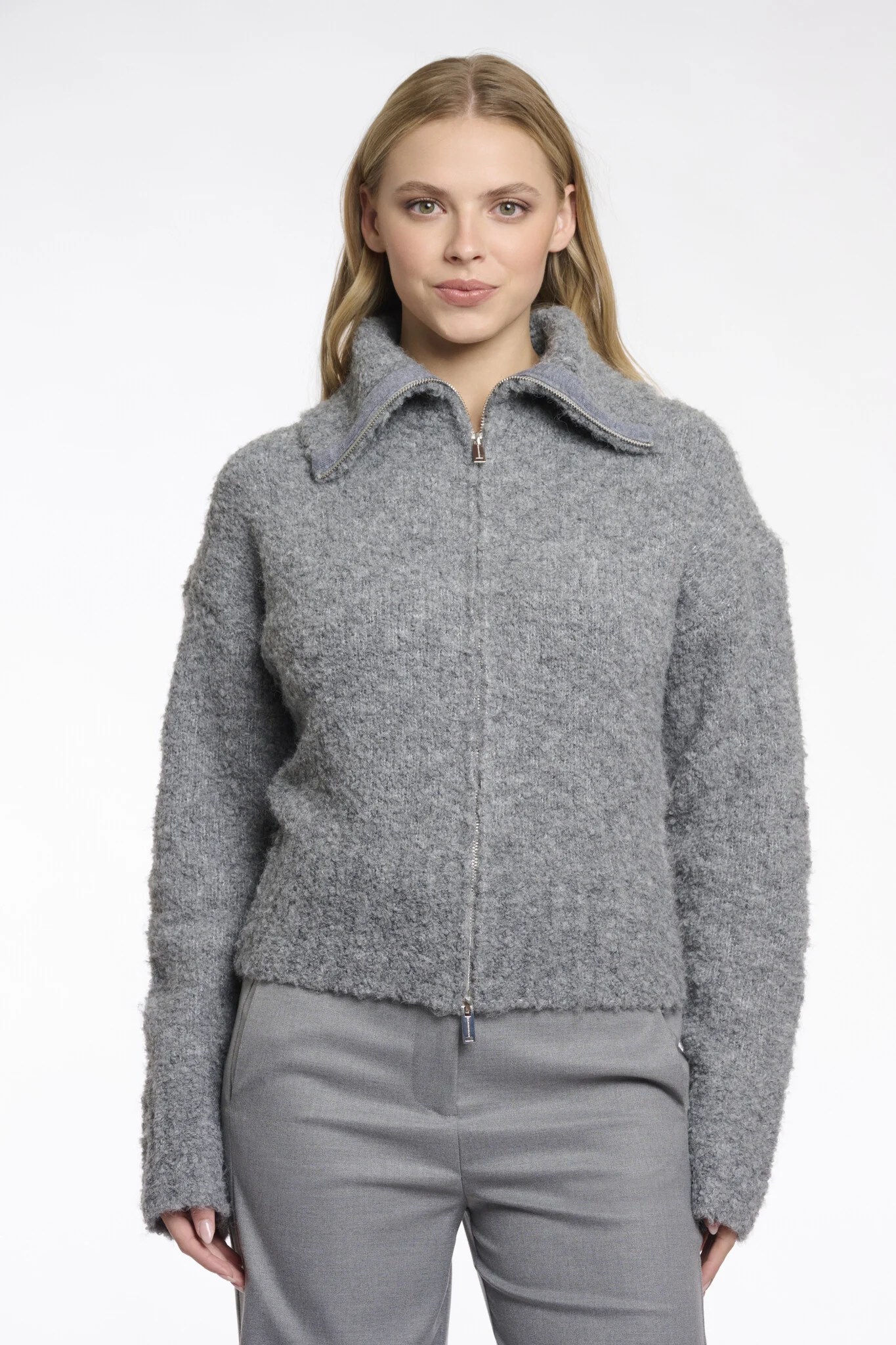 Rino & Pelle Boi.5002512 rino en pelle cardigan with zipper closure grey