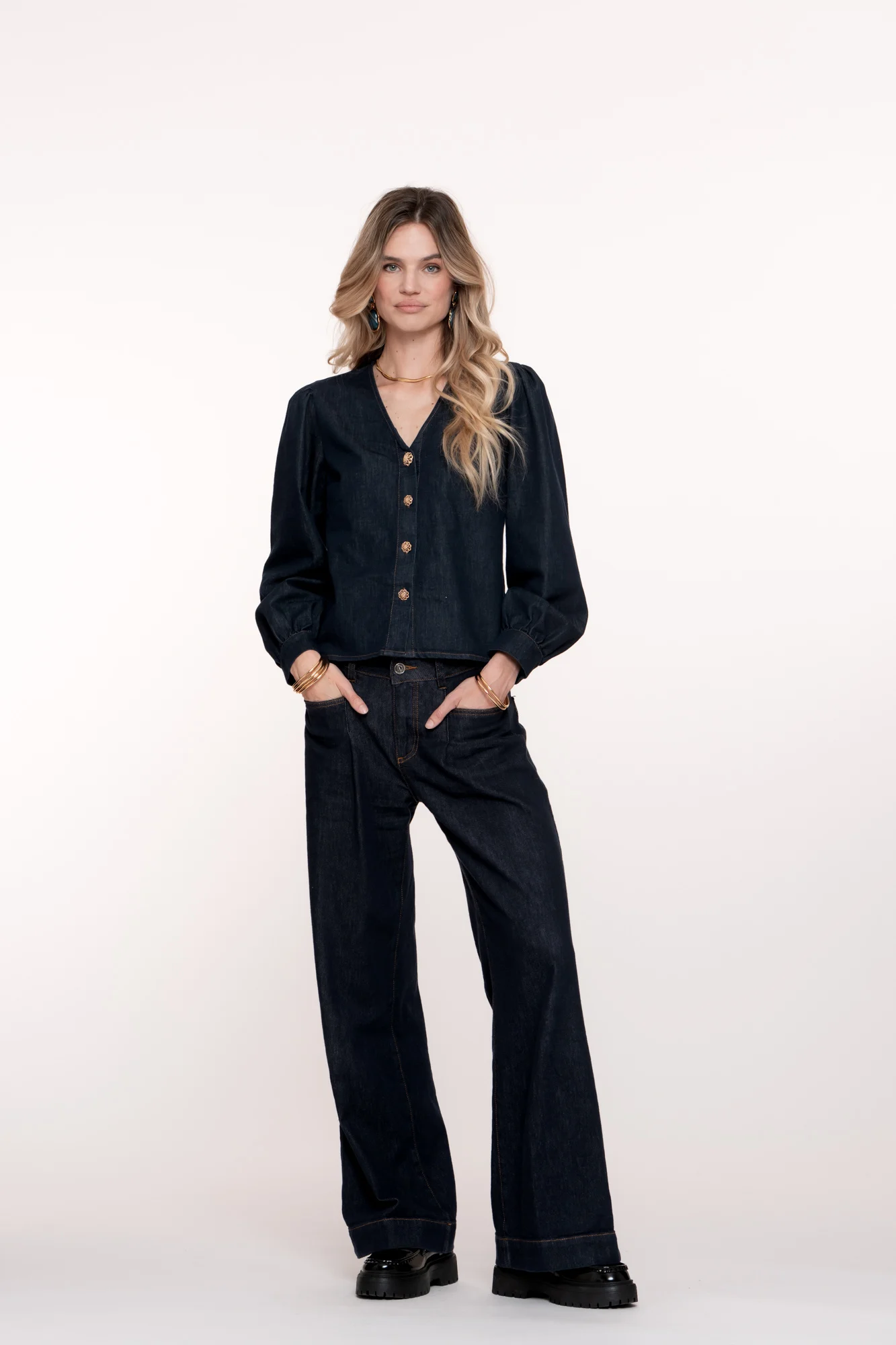 Geisha 51521-10 880 jeans flair dark blue denim stonewash