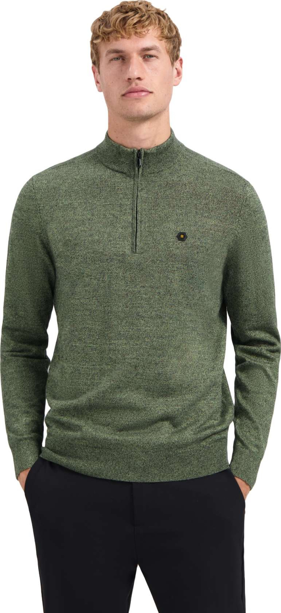No Excess Pullover half zip 2 coloured melang light moss