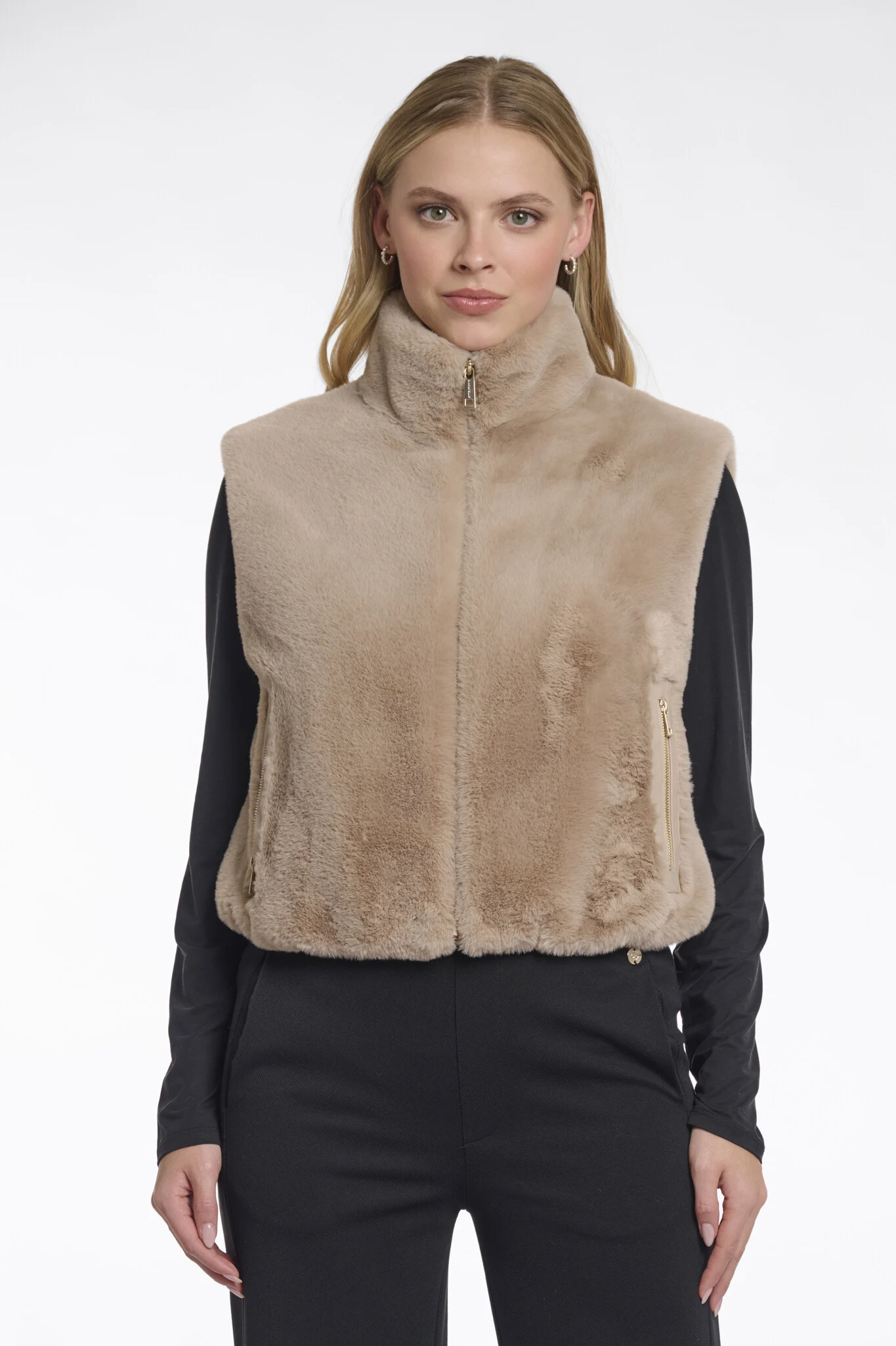 Rino & Pelle Nikki.7002511 rino en pelle short faux fur waistcoat oat