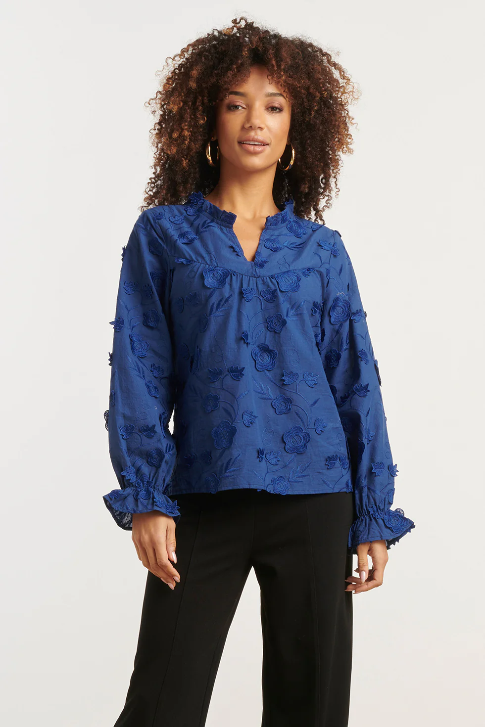 Smashed Lemon Dames3d bloemenprint top met v hals |
