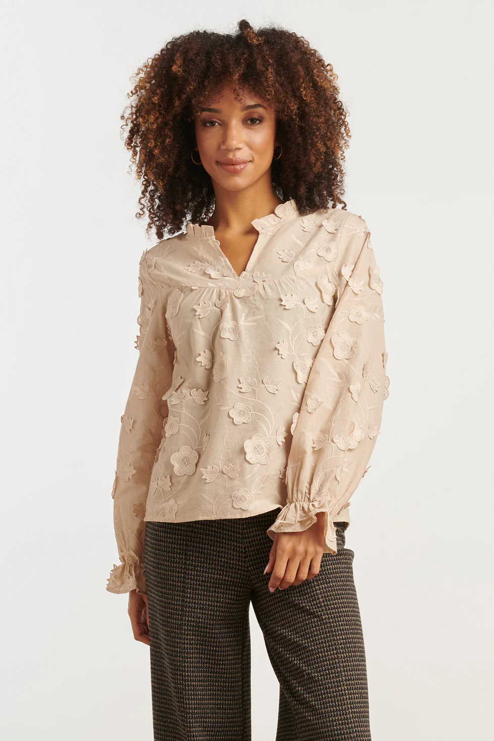 Smashed Lemon Dames3d bloemenprint top met v hals |