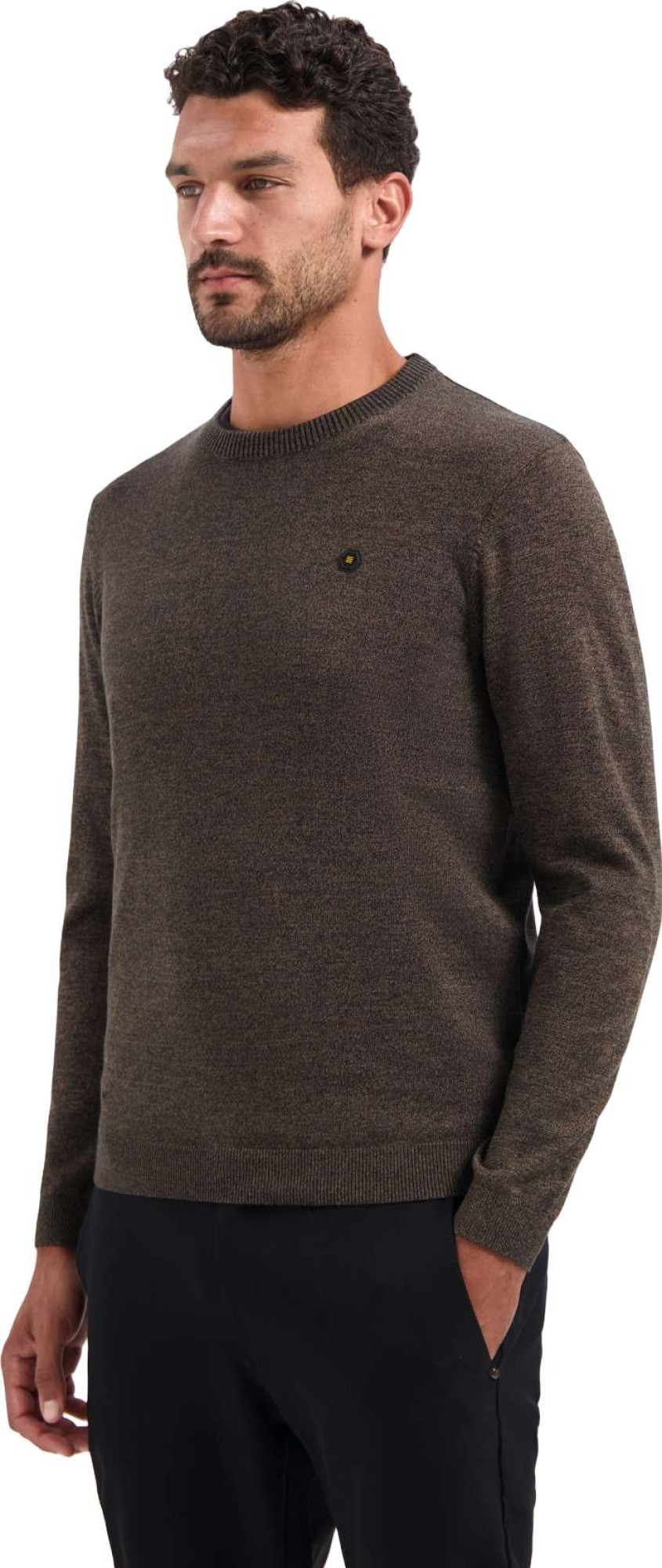No Excess Pullover crewneck 2 coloured melang taupe