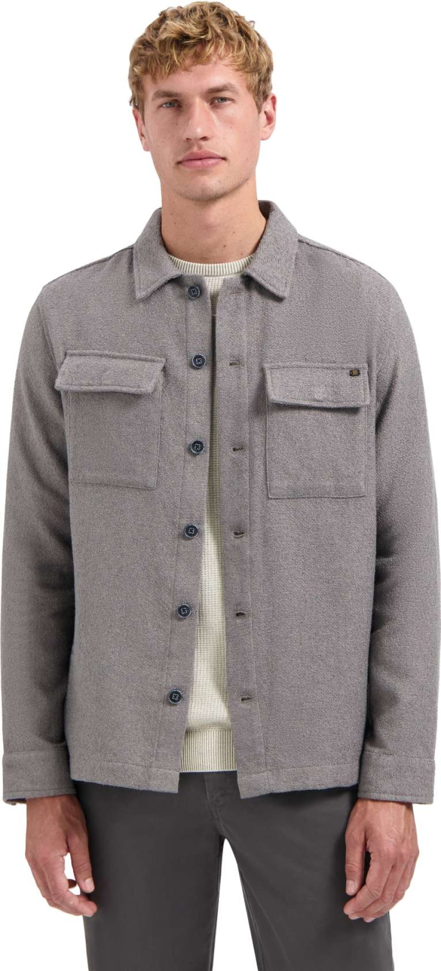 No Excess Overshirt full button stretch grey