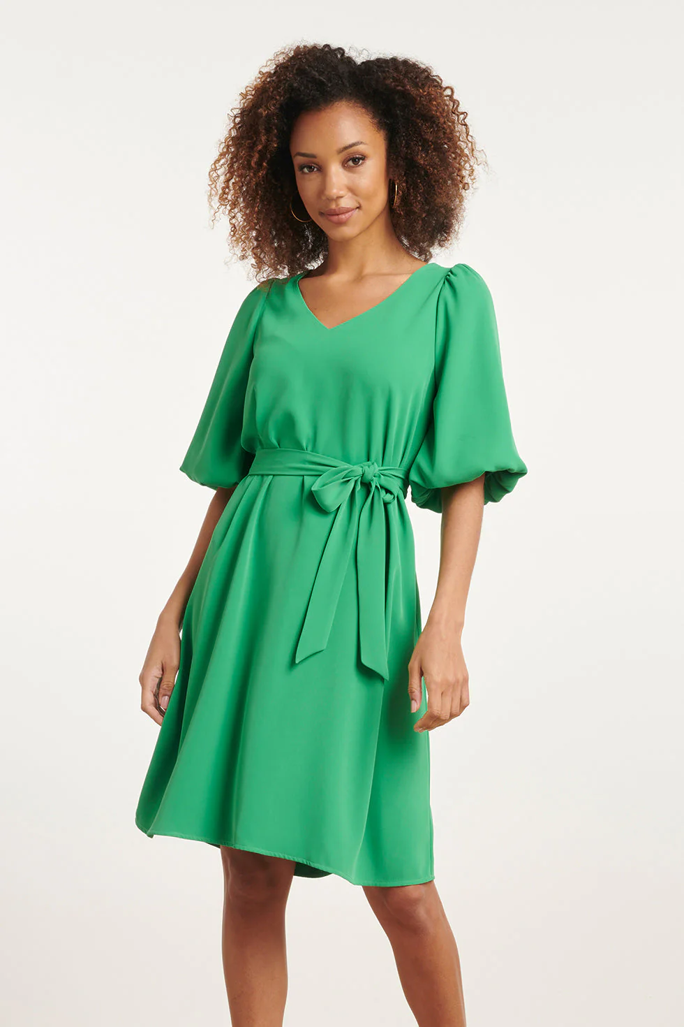 Smashed Lemon 24093 ballonmouw jurk met v-halsriem |