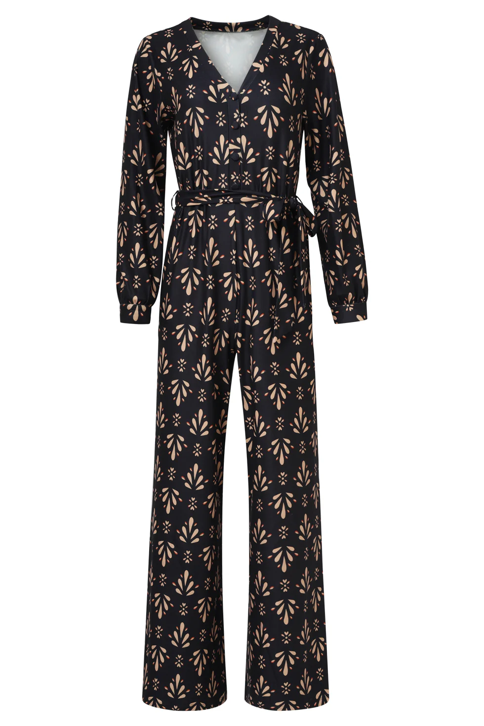 Smashed Lemon Stretchstof ornament geprint jumpsuit in zwart en camel |