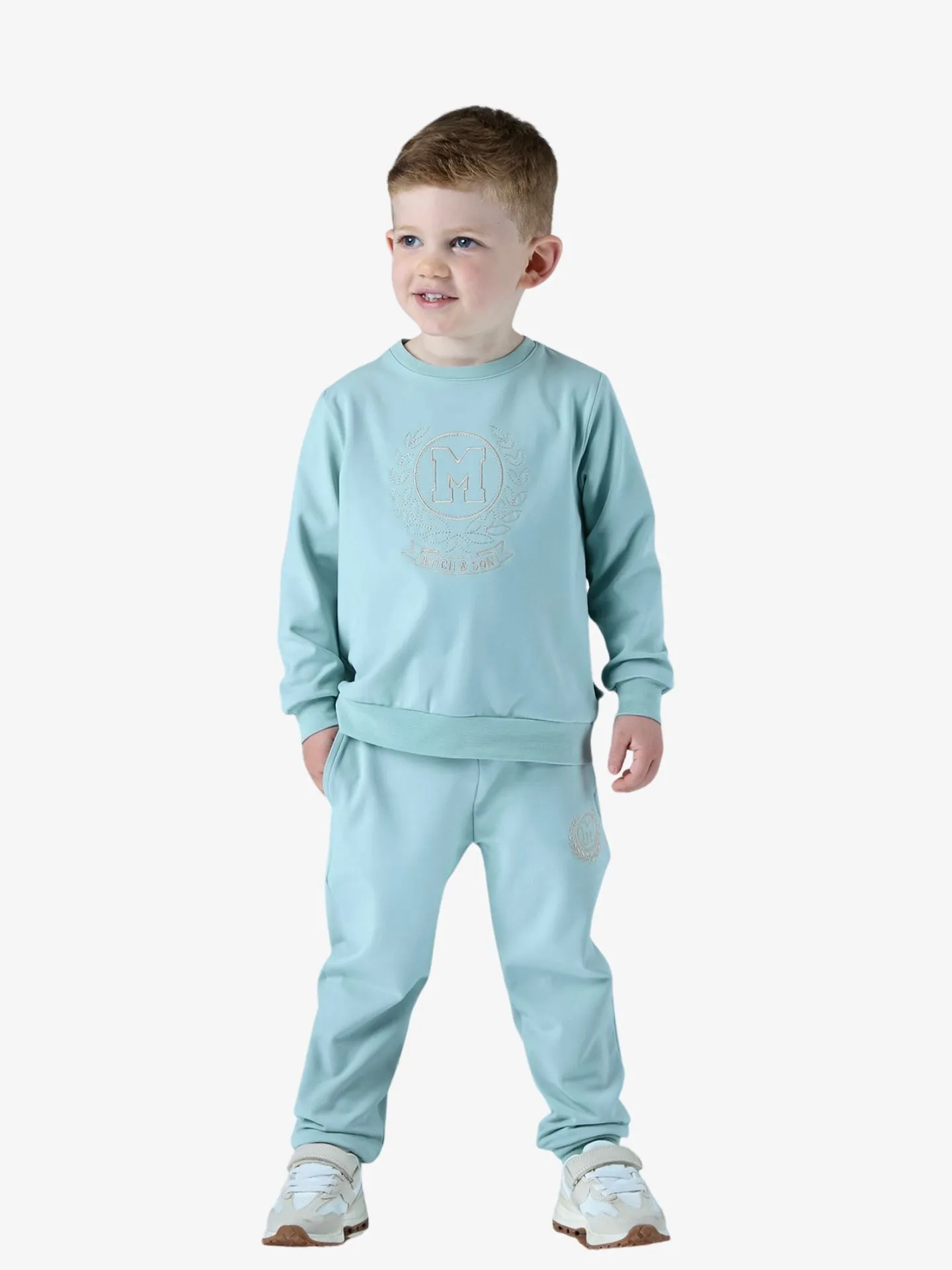 Mitch & Son Jongens joggingpak jaxon crest embroidery icey jade