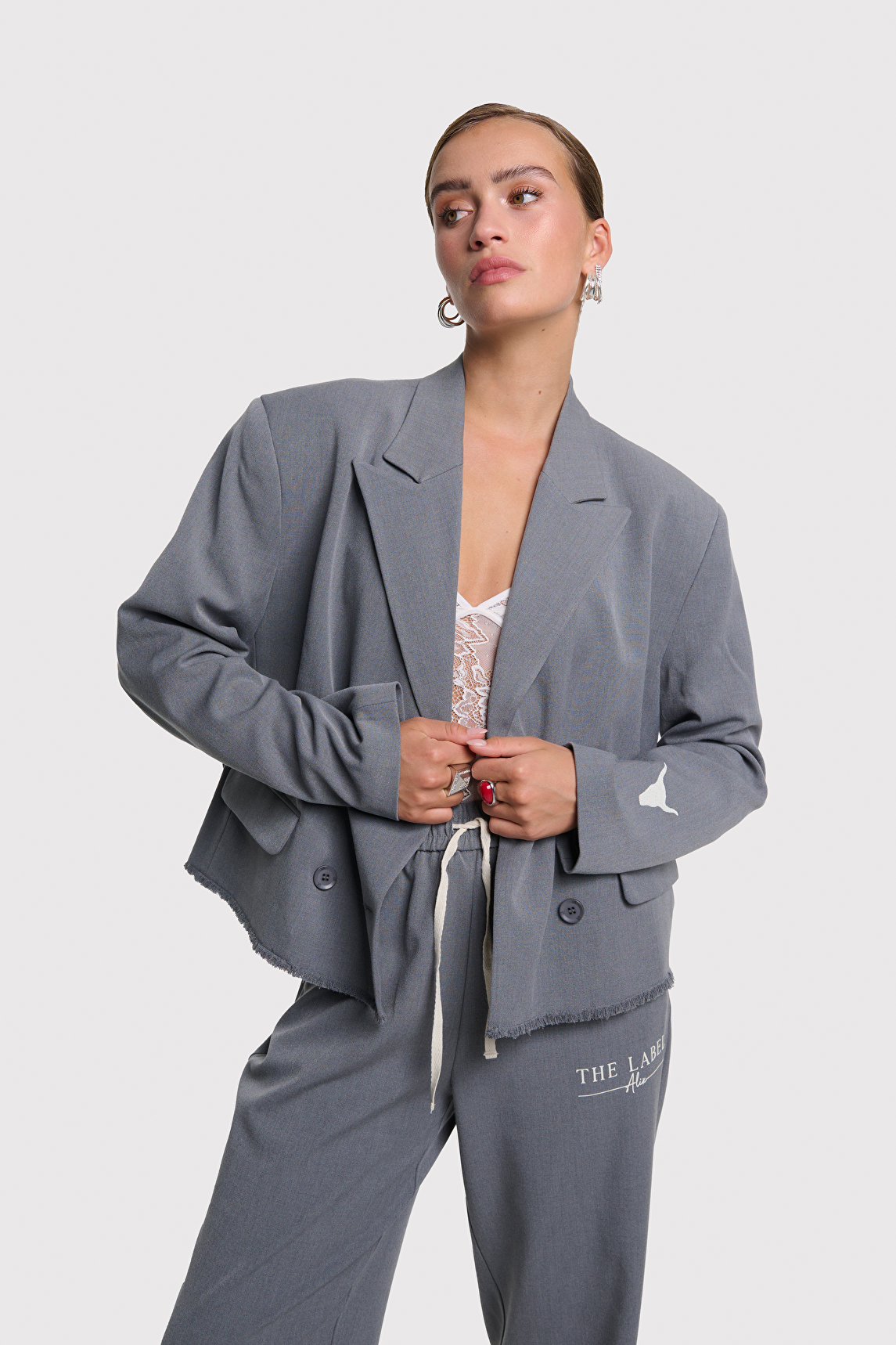 Alix The Label 2509424328 ladies woven double breasted blazer