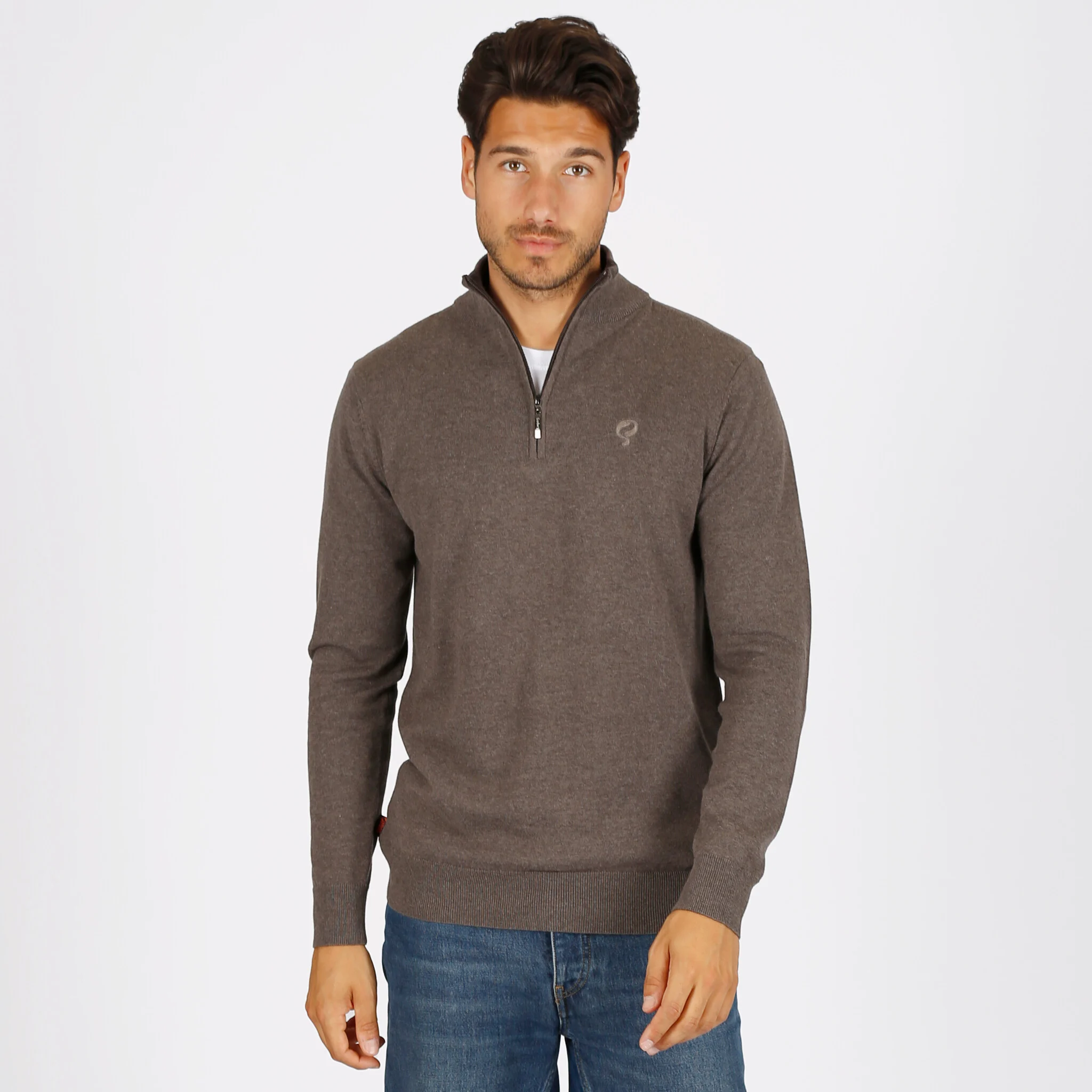 Q1905 Trui kralingen donker taupe melange