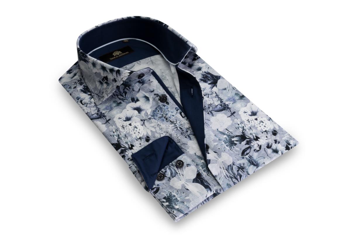 Circle of Gentlemen Lars allover print overhemd in stretch kwaliteit