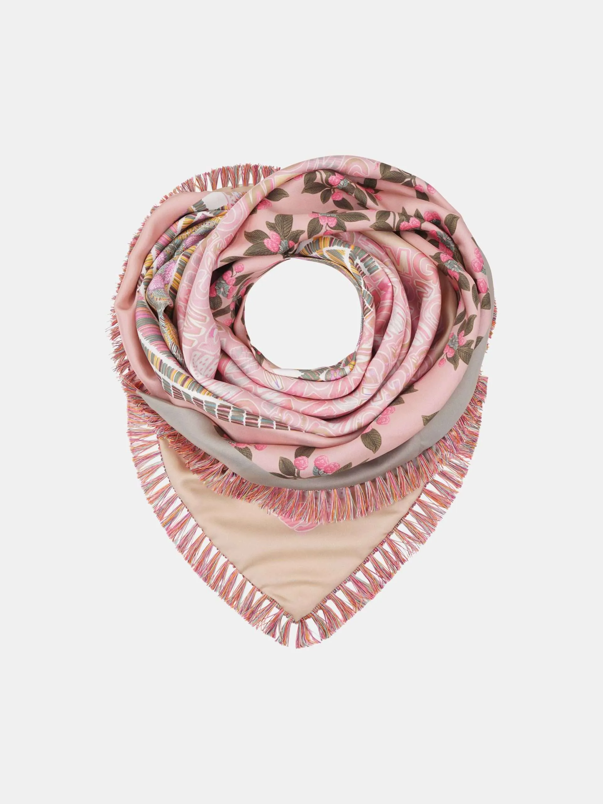 Mucho Gusto Zijden sjaal laboca roze met beige gebloemd patchwork