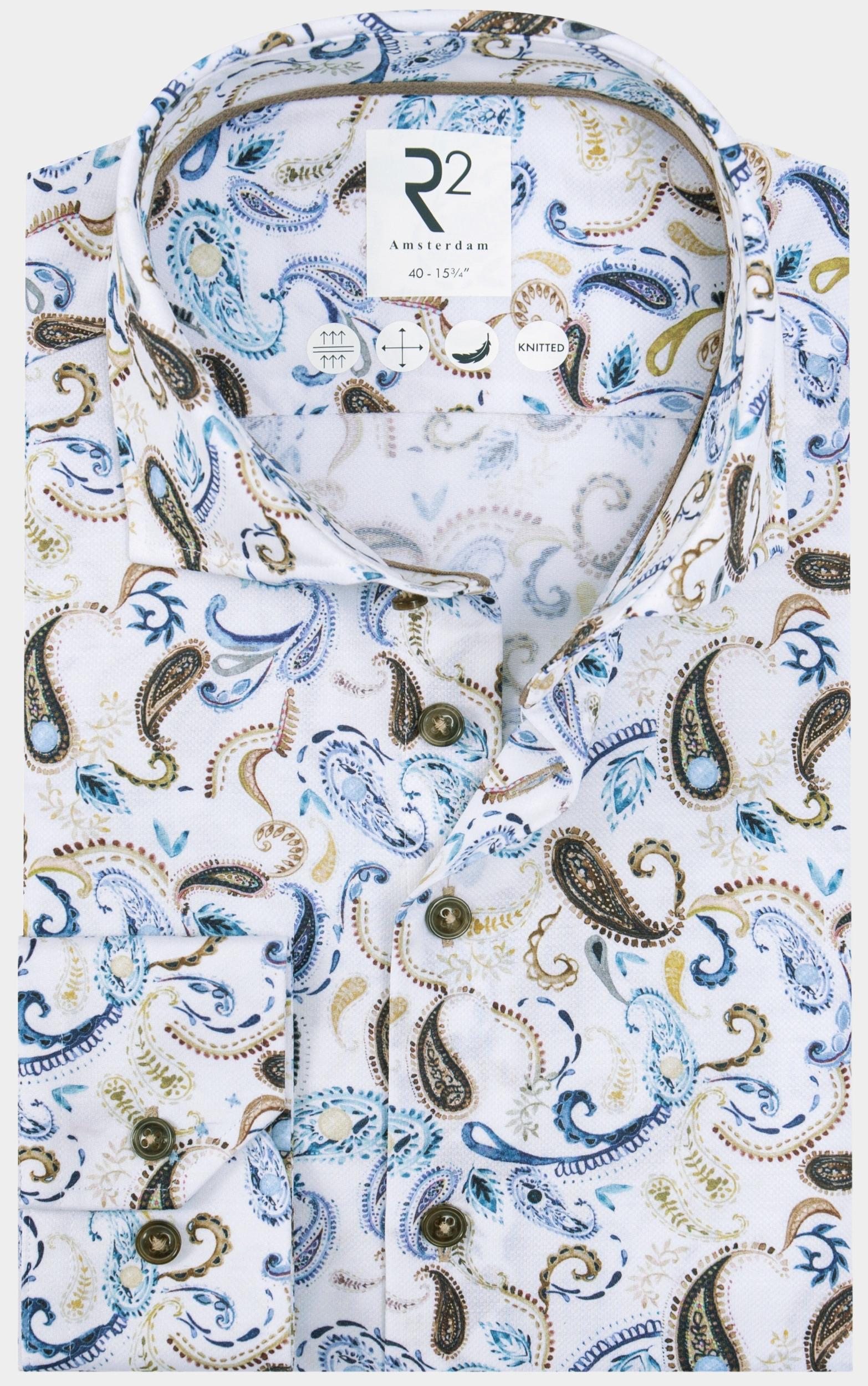 R2 Amsterdam Overhemd extra lange mouw paisley print on knitte 130.wsp.xls.009/045
