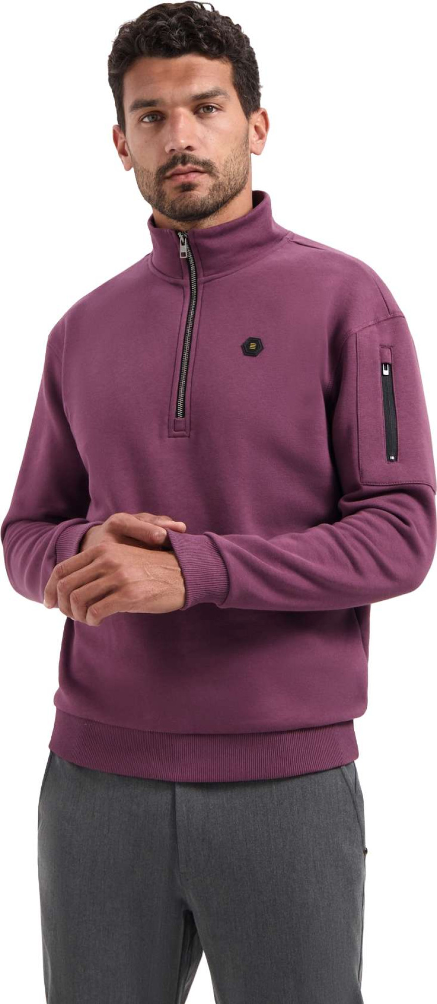 No Excess Sweater half zip brushed dark wine