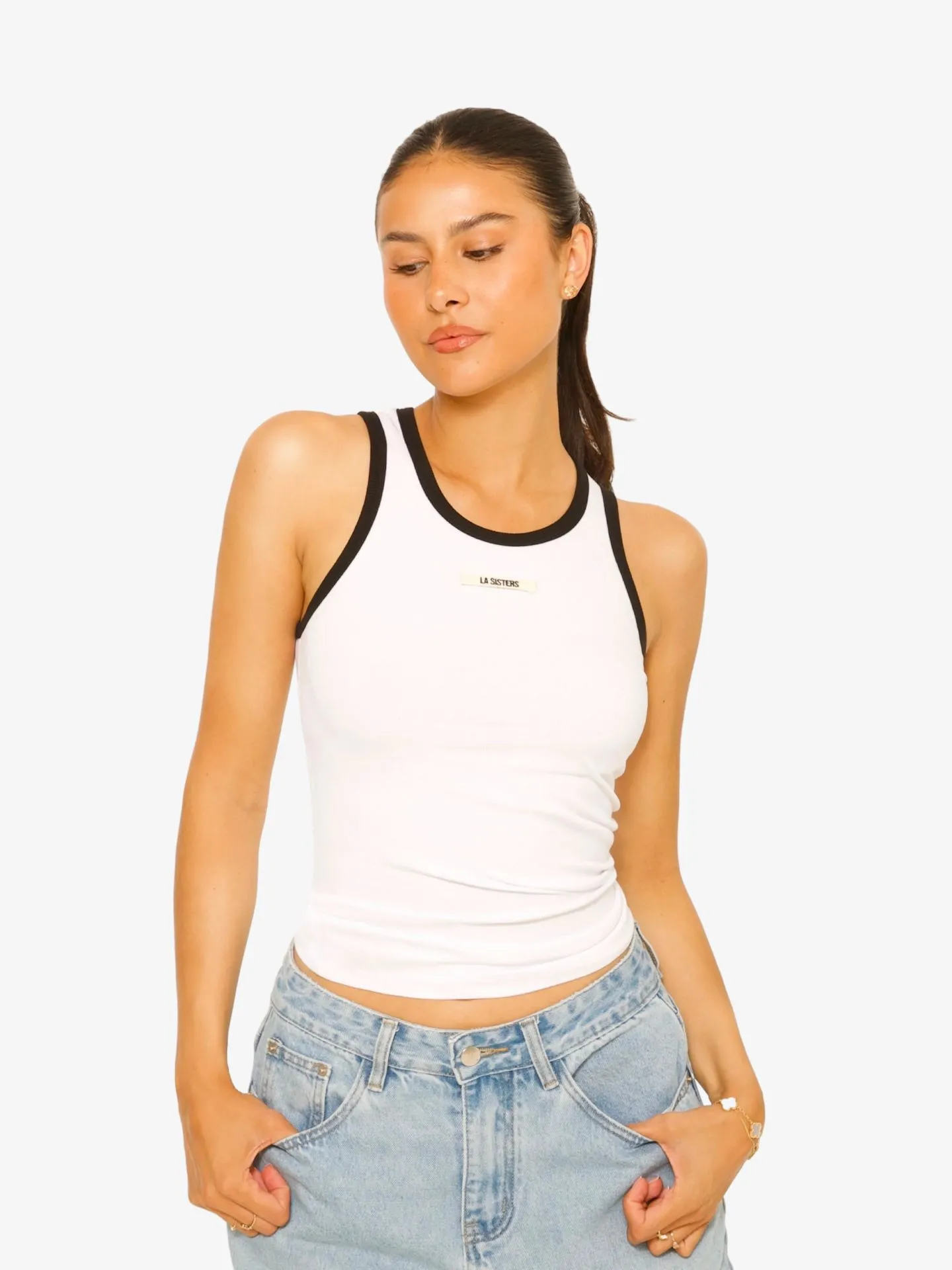 LA Sisters Dames tanktop essential two tone ribbed singlet