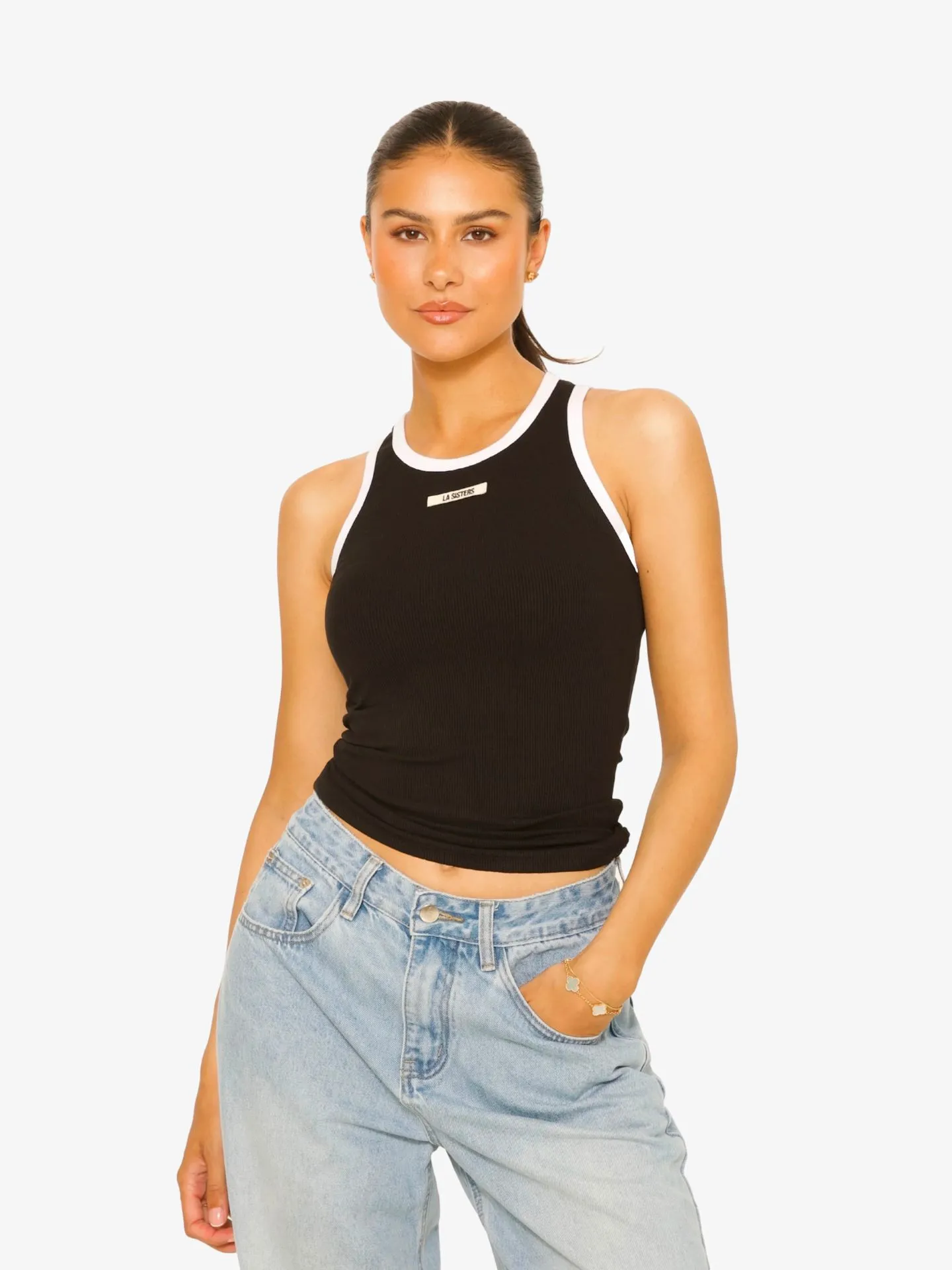 LA Sisters Dames tanktop essential two tone ribbed singlet
