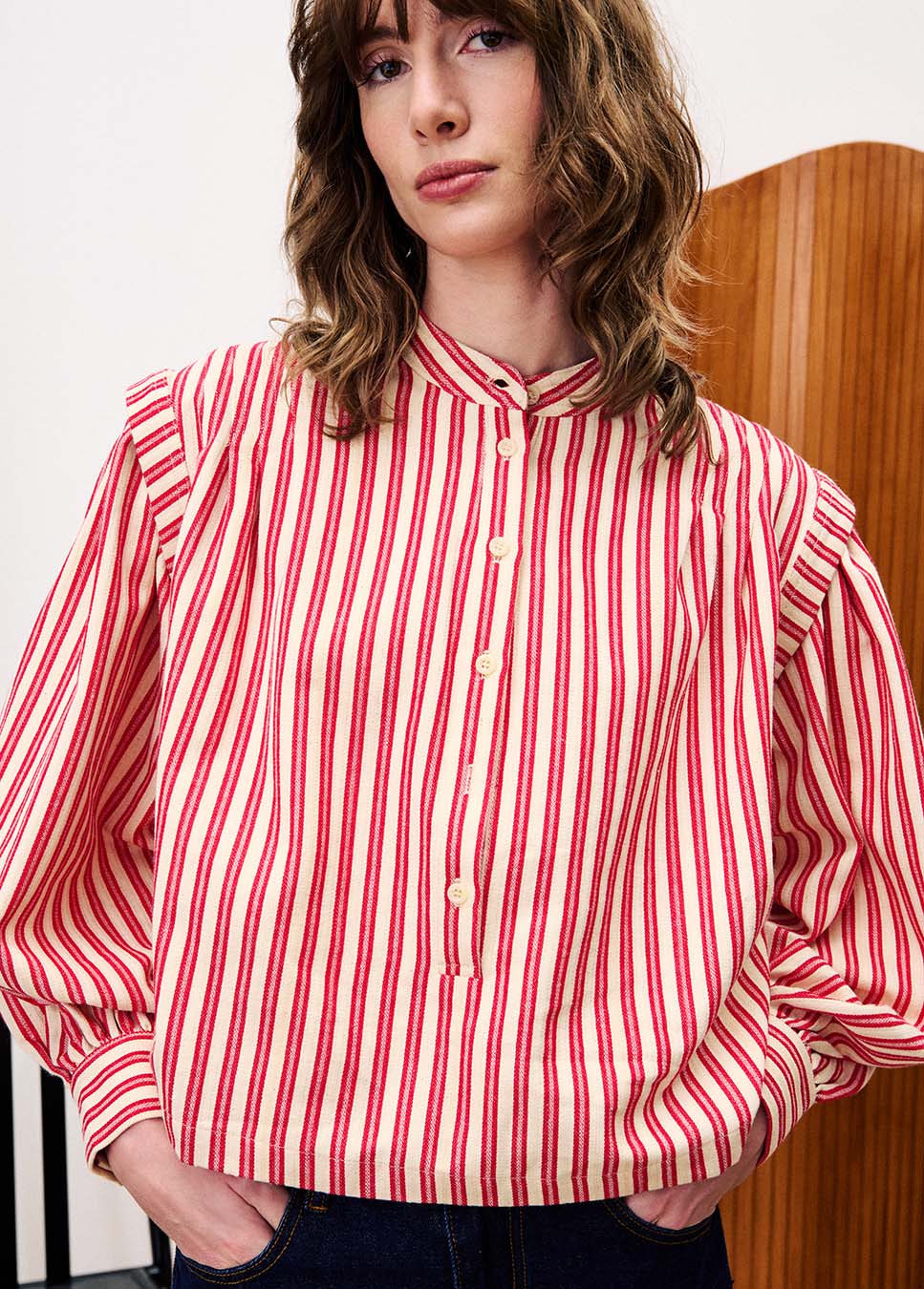 FRNCH Choupette blouse schouderdetails gestreept