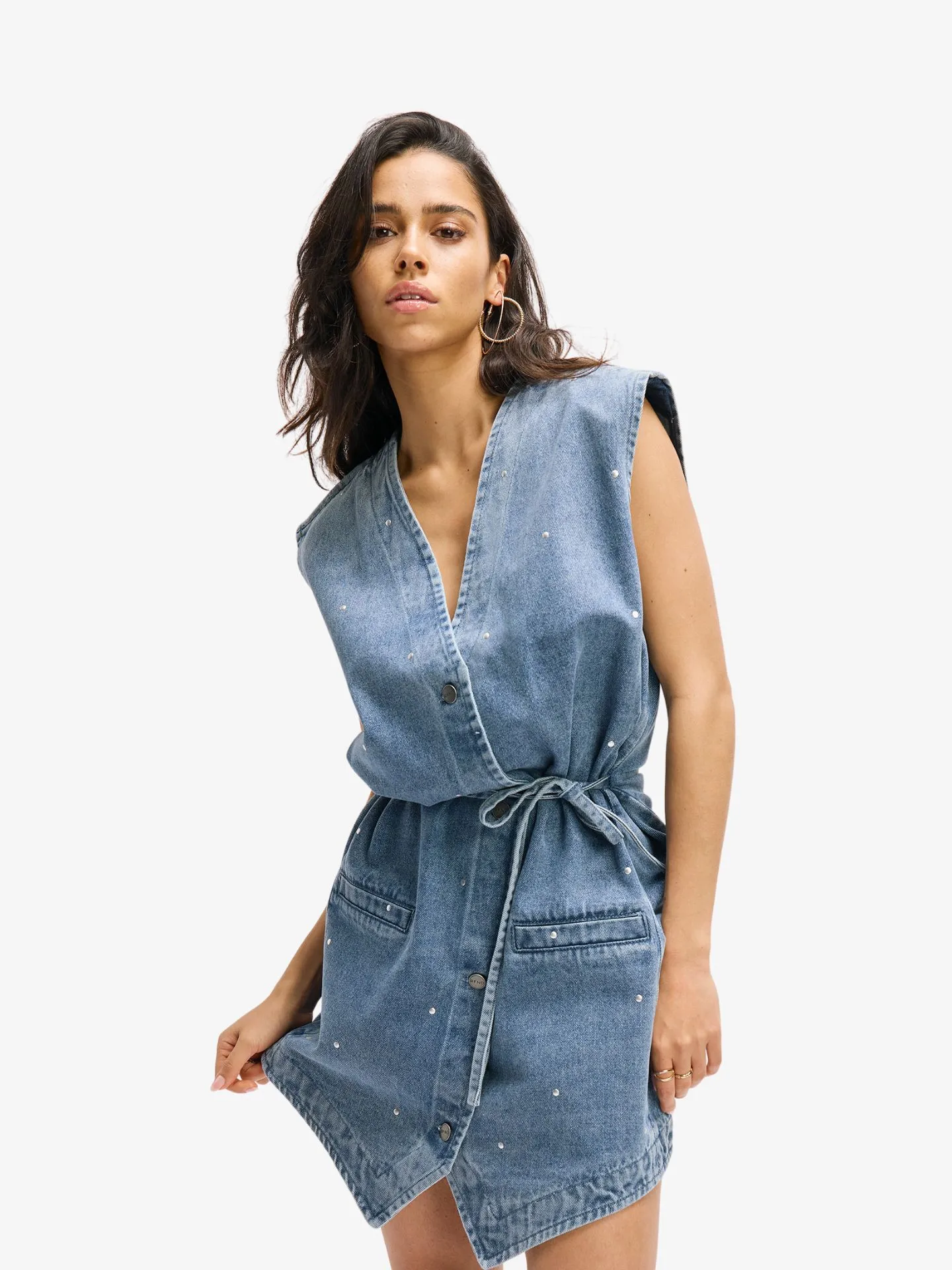 Refined Department Dames jurk giulia gilet denim blue