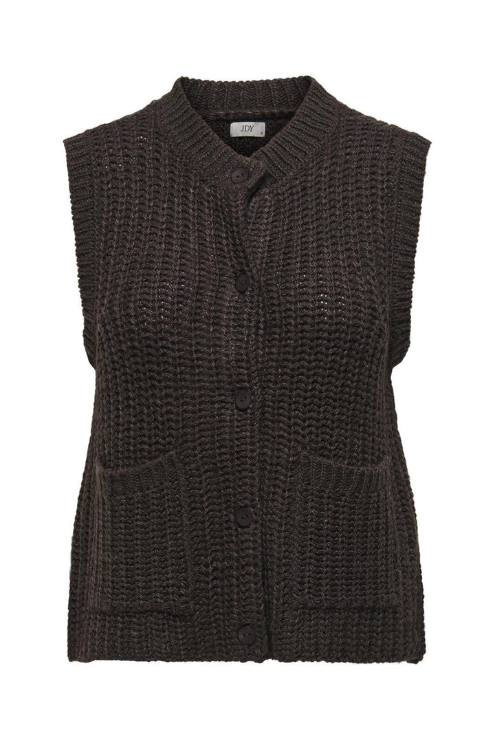 Jacqueline de Yong mabel s/l o-neck button vest knt 15359417 chocolate torte